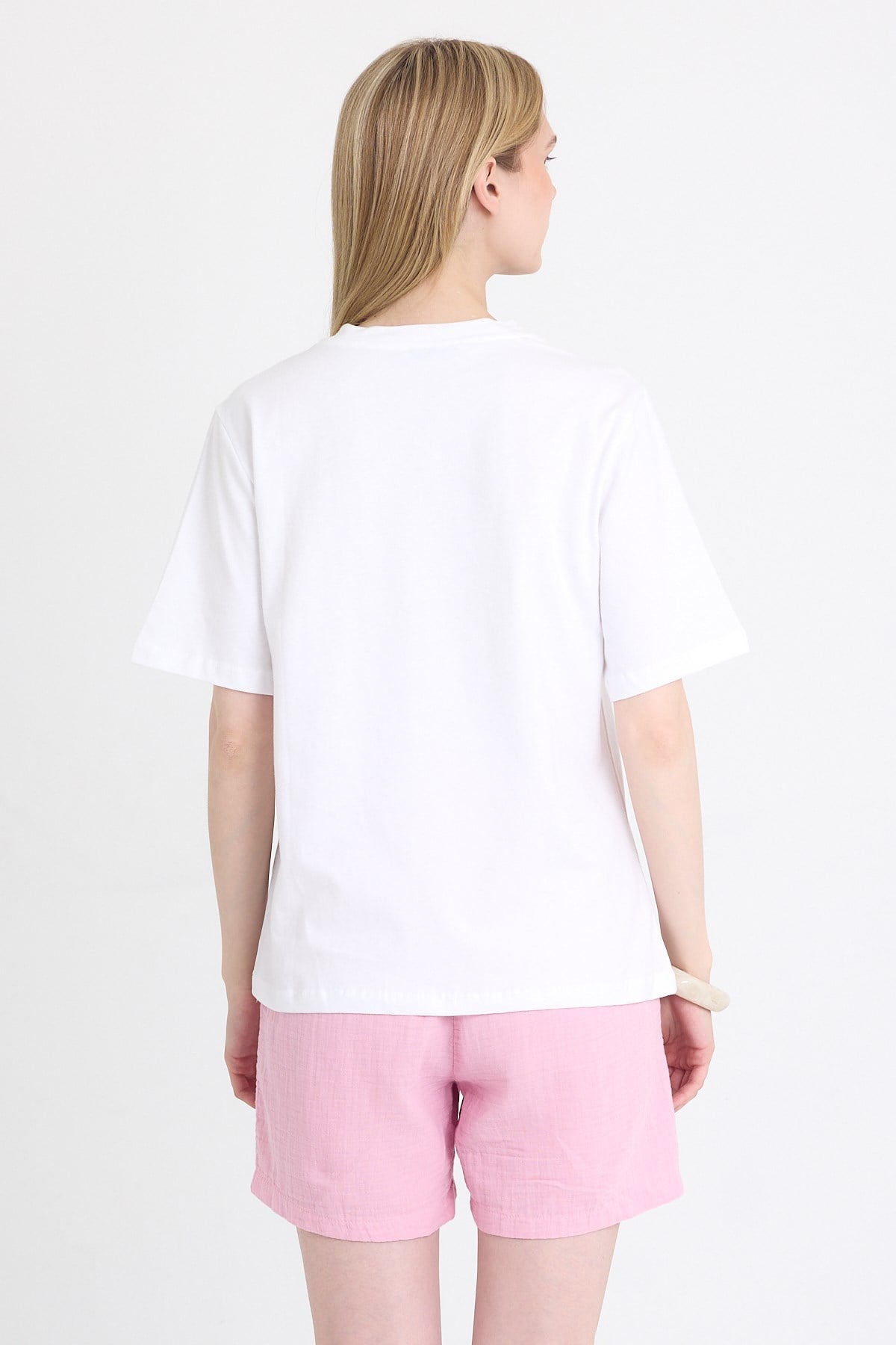 Beyaz Baskılı Oversize Tişört 6938