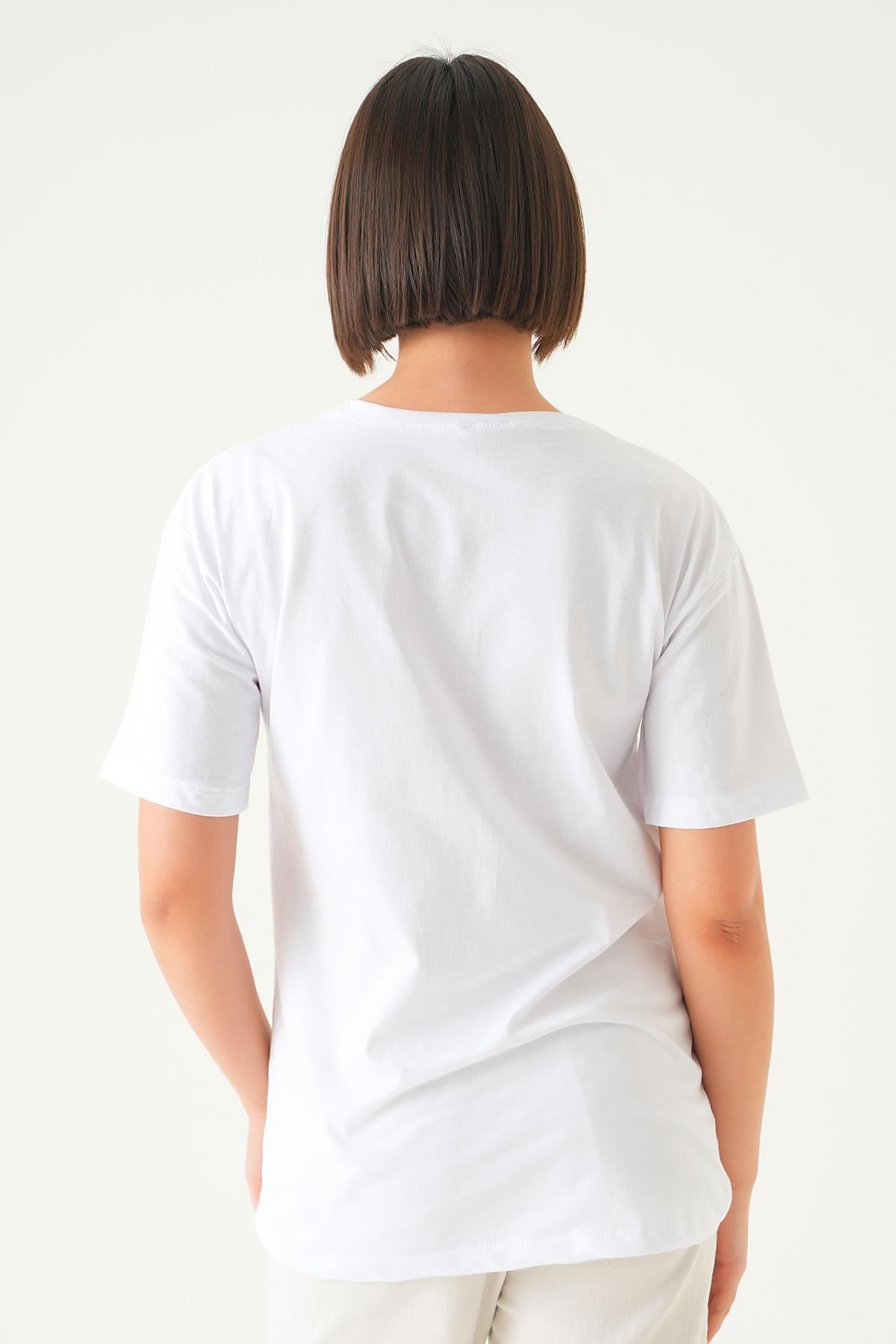 Beyaz Mode On Baskı Oversize Tişört 1721