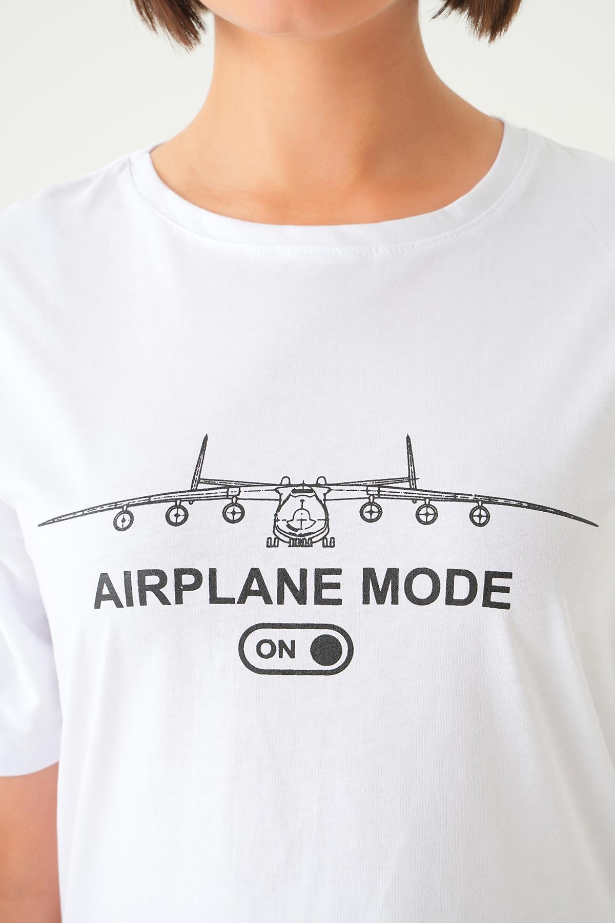 Beyaz Mode On Baskı Oversize Tişört 1721