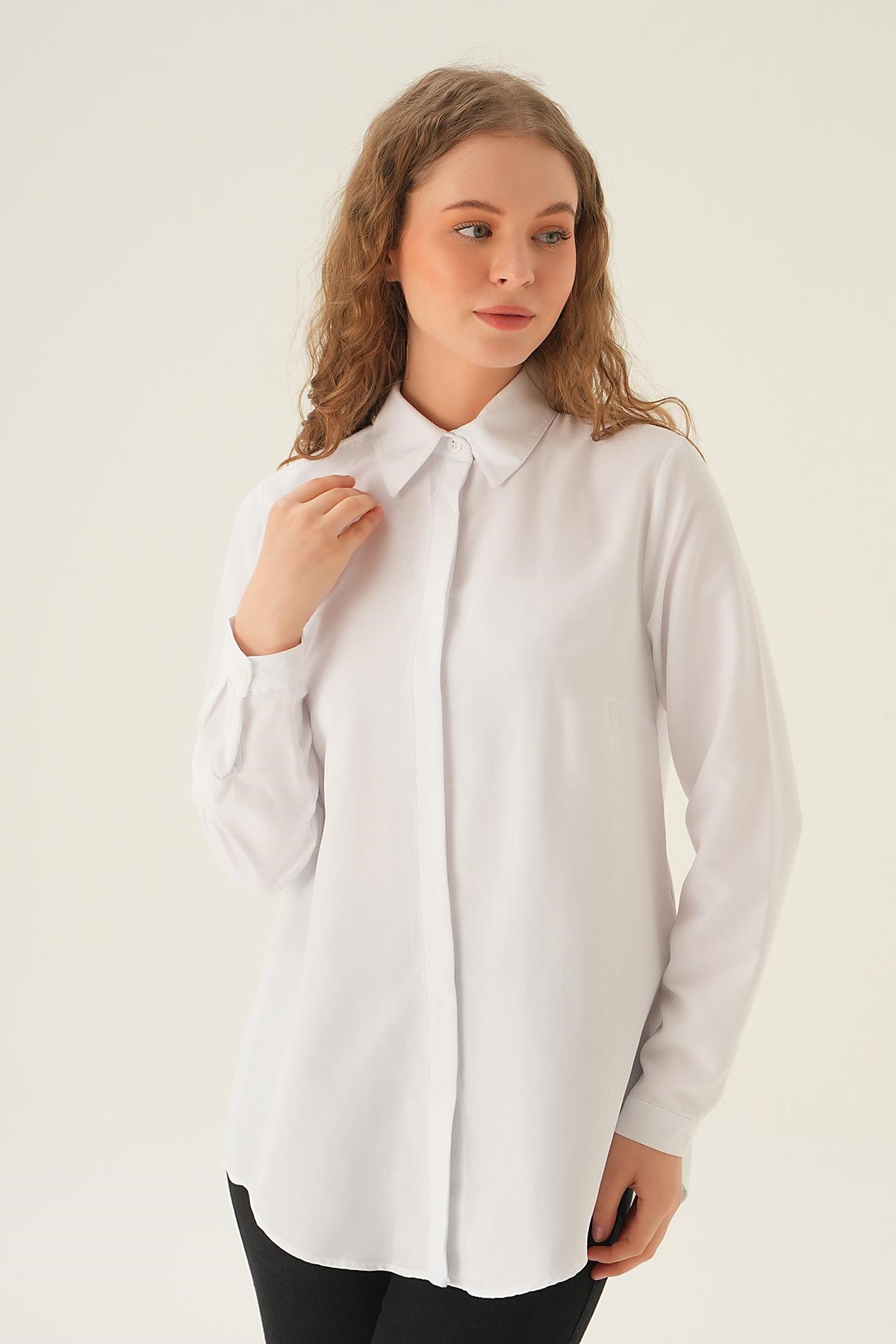Beyaz Oversize Gömlek 6885A