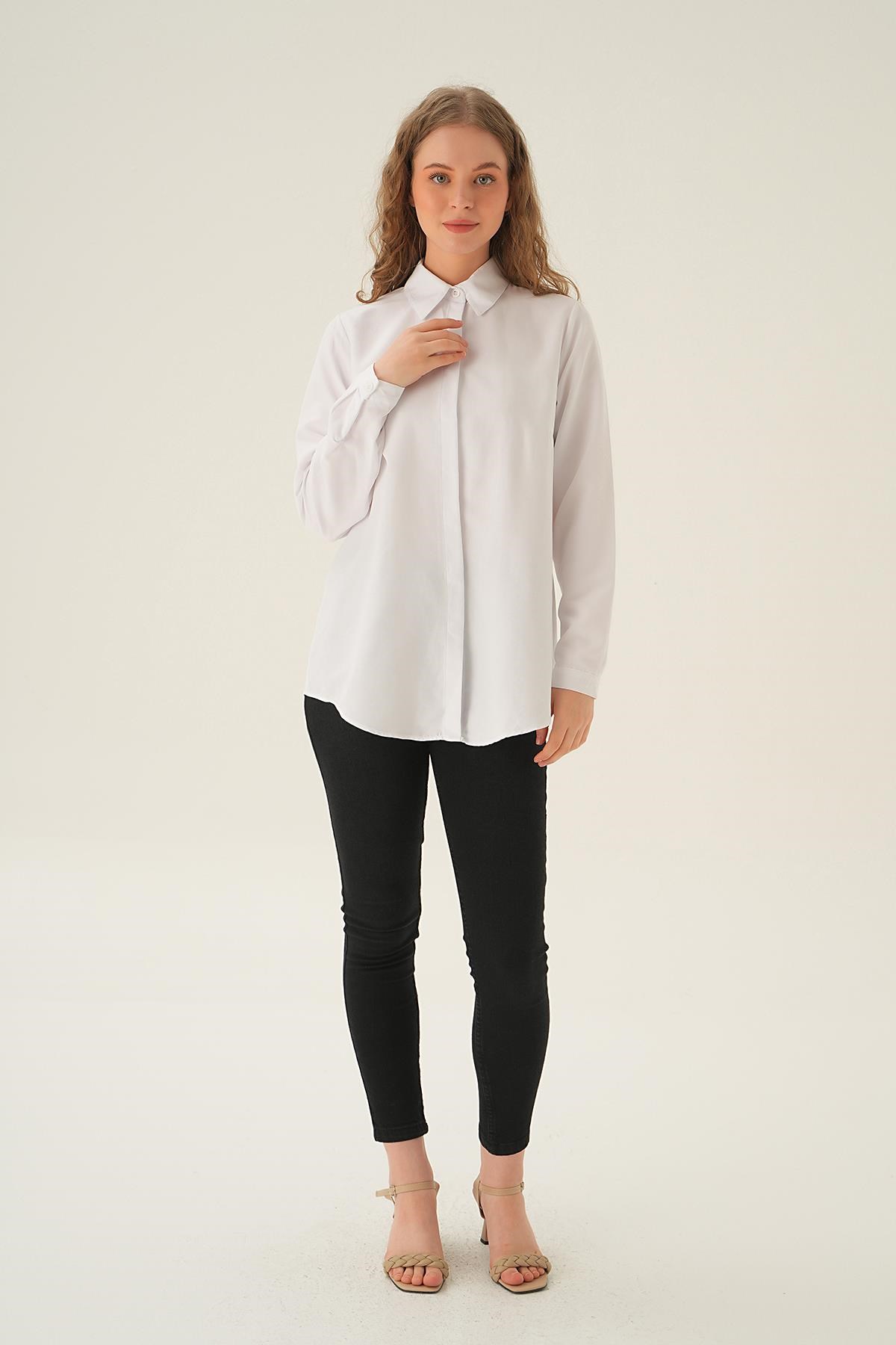 Beyaz Oversize Gömlek 6885A