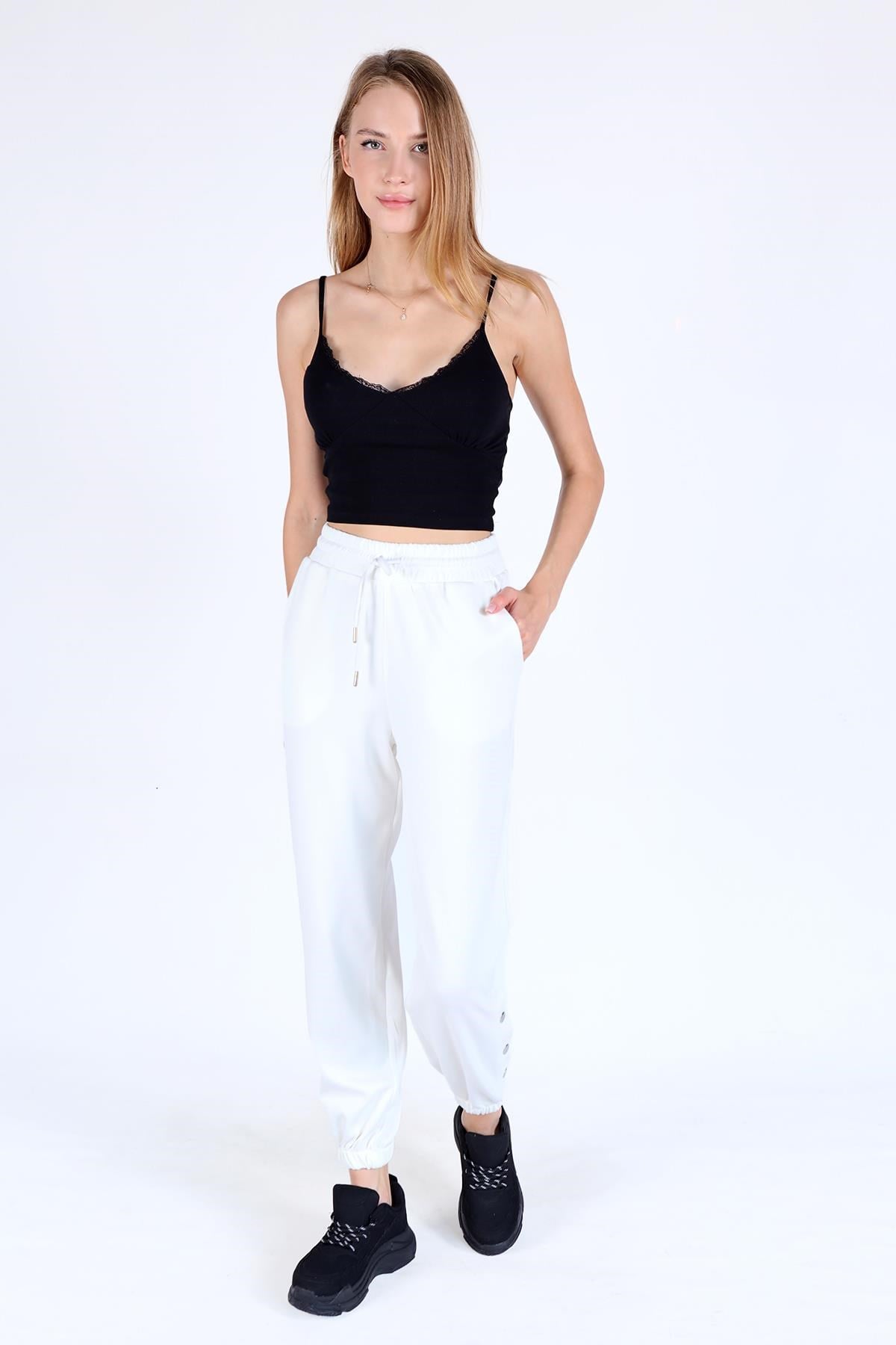 Beyaz Paça Çıtçıtlı Oysho Eşofman 4281A