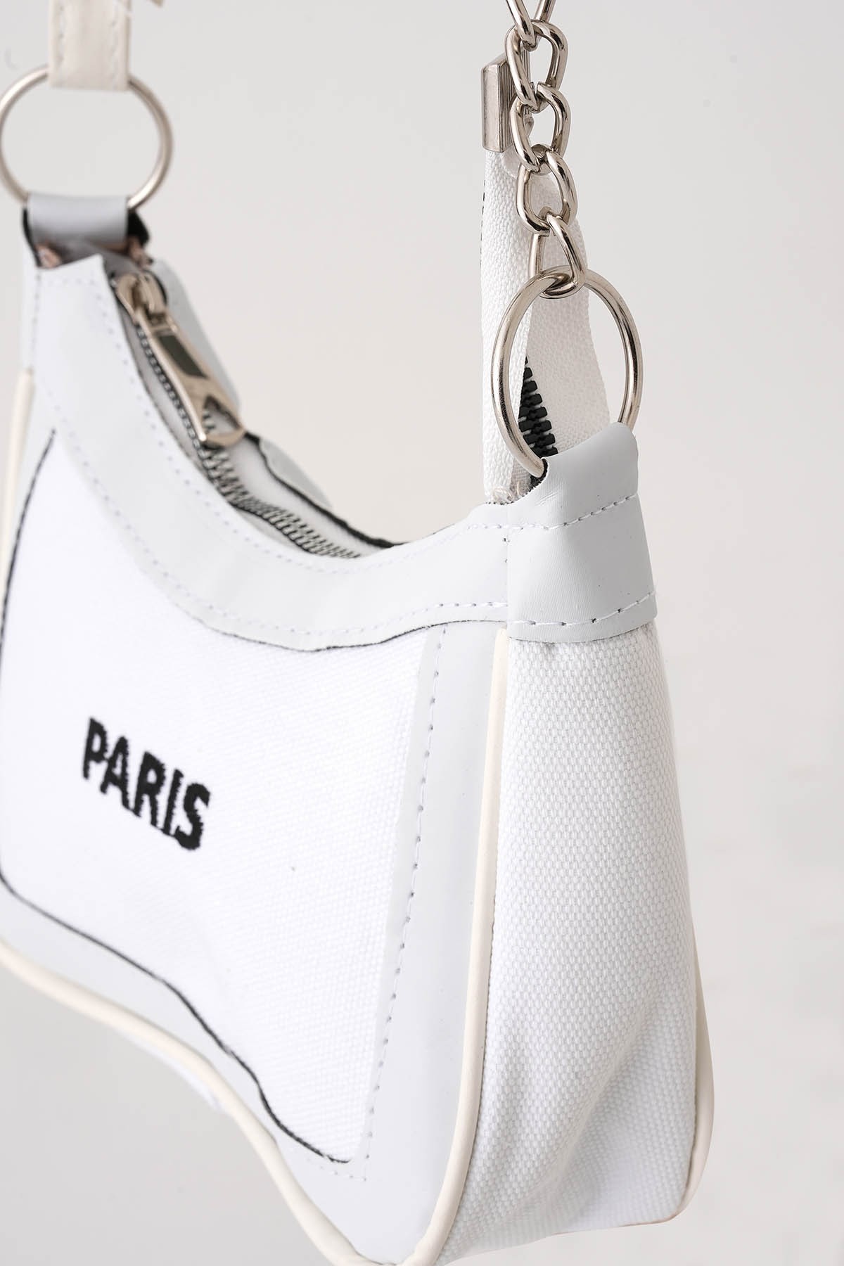 Beyaz Paris Baskılı Çanta 9102