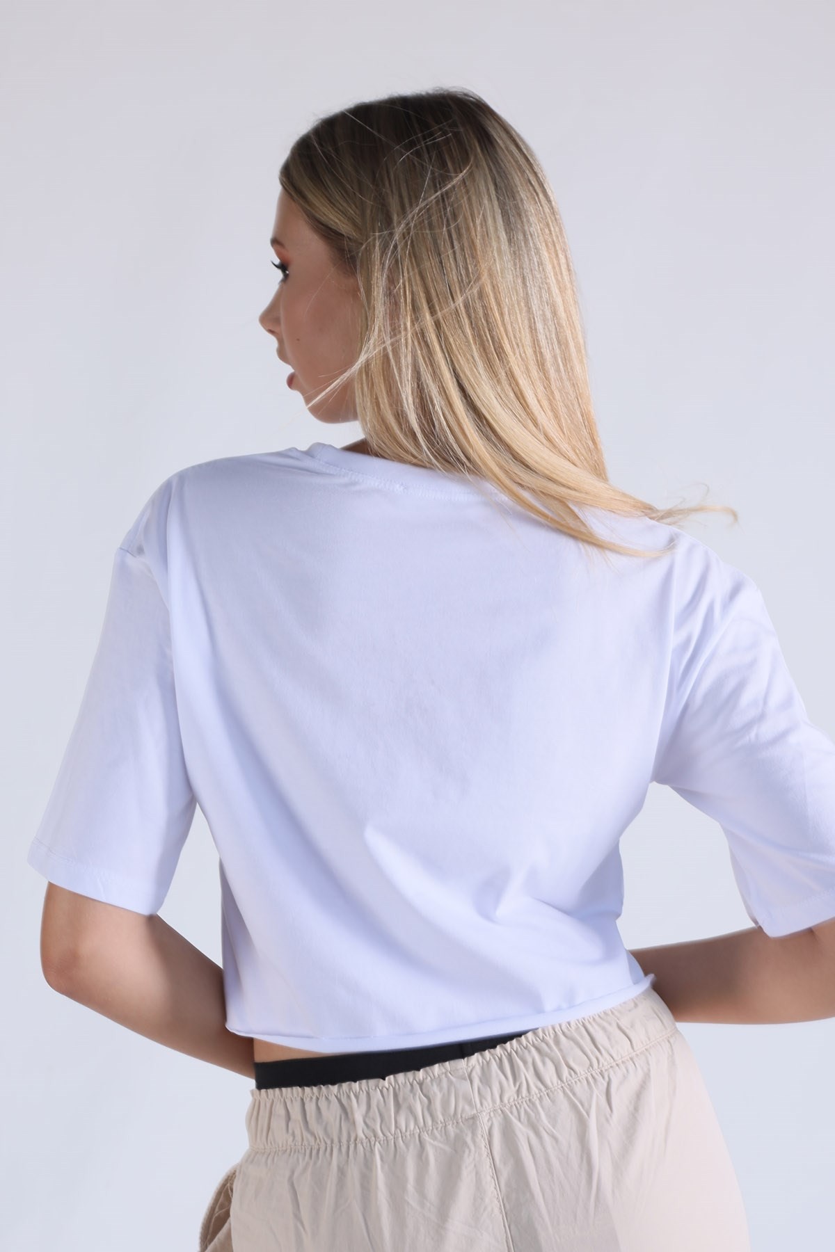 Beyaz Santa Clara Baskı Oversize Tişört 1477