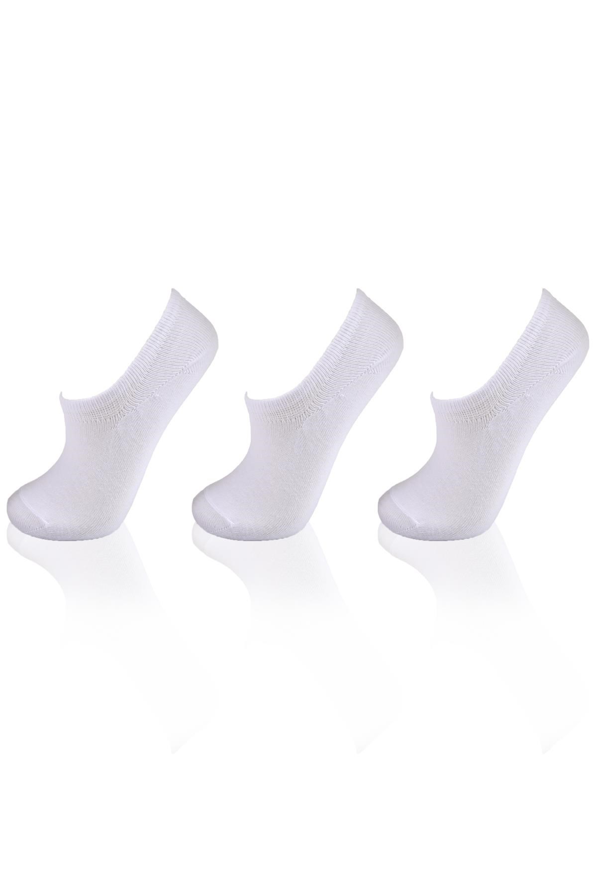 Beyaz Yuvarlak Lastik 3'lü Sneaker Çorap 1108