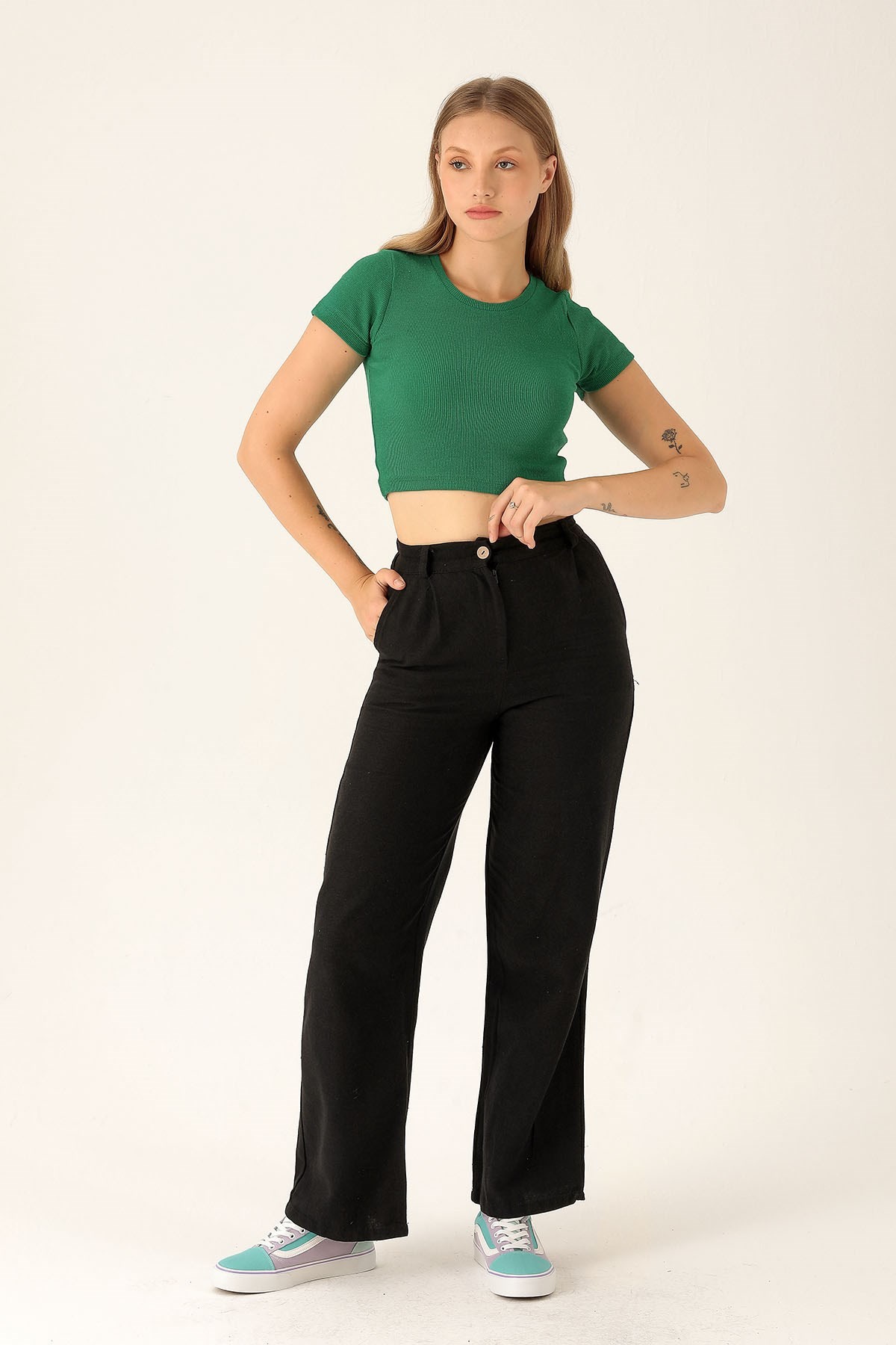 Bisiklet Yaka Bayan Bluz - 1405 Benetton Yeşili