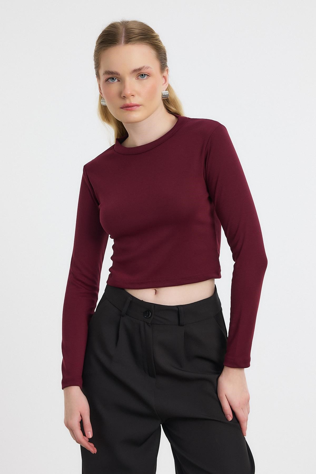 Bordo Bisiklet Yaka Bluz 2132
