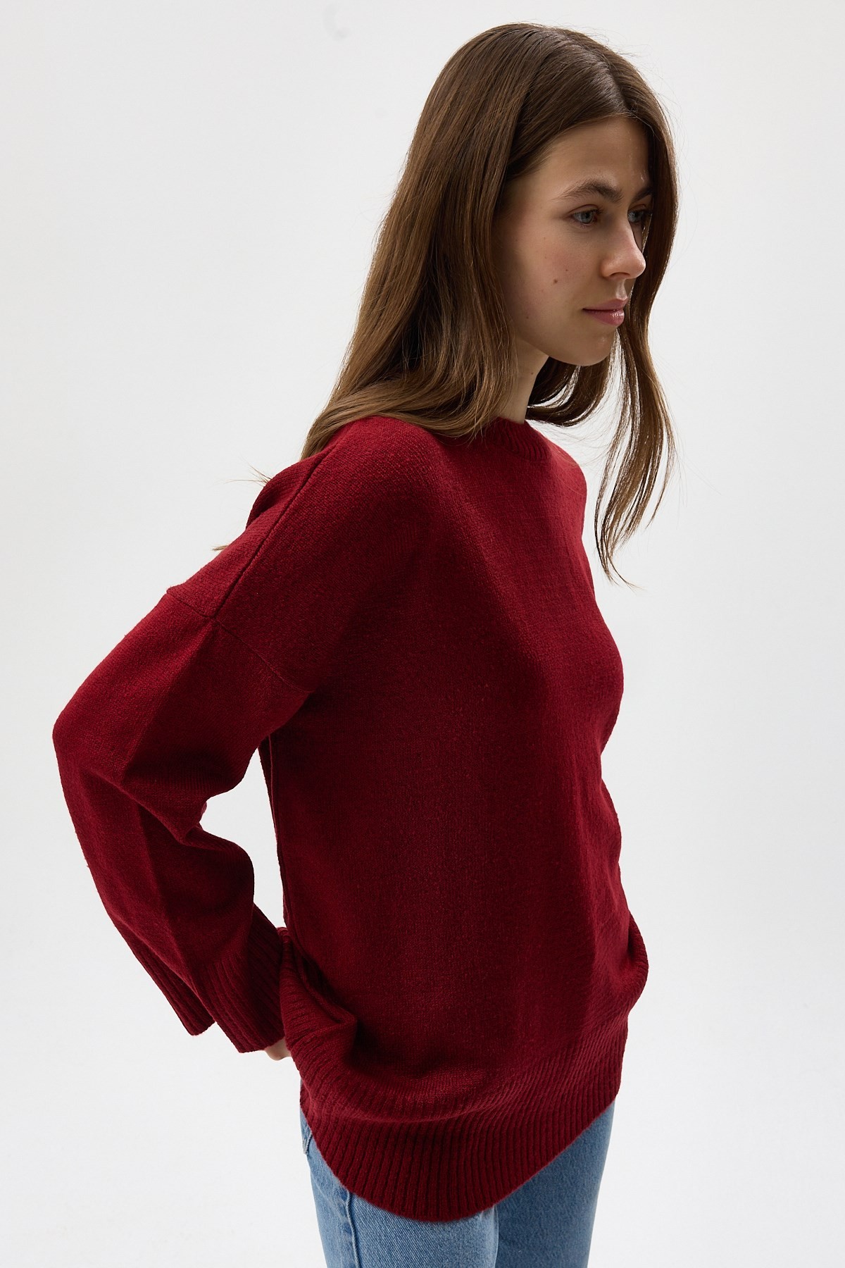 Bordo Bisiklet Yaka Oversize Kadın Kazak 2450