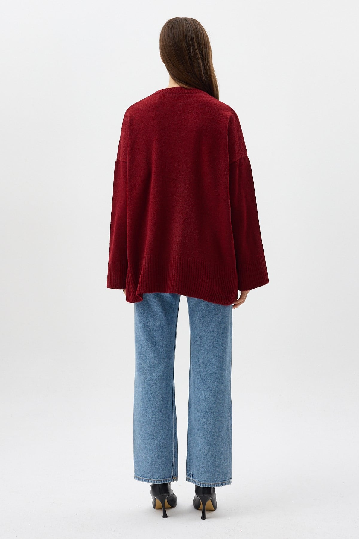 Bordo Bisiklet Yaka Oversize Kadın Kazak 2450