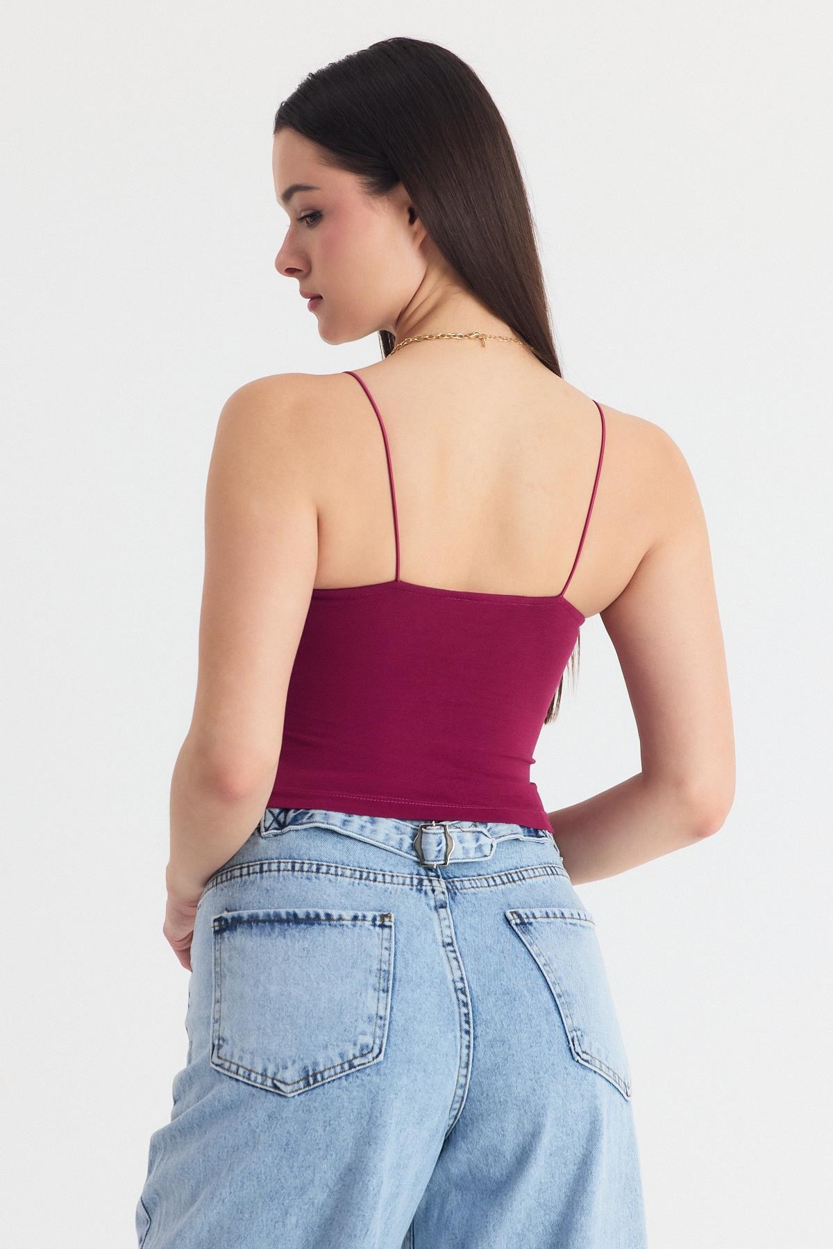 Bordo İnce Askılı Fitted Basic Atlet 947