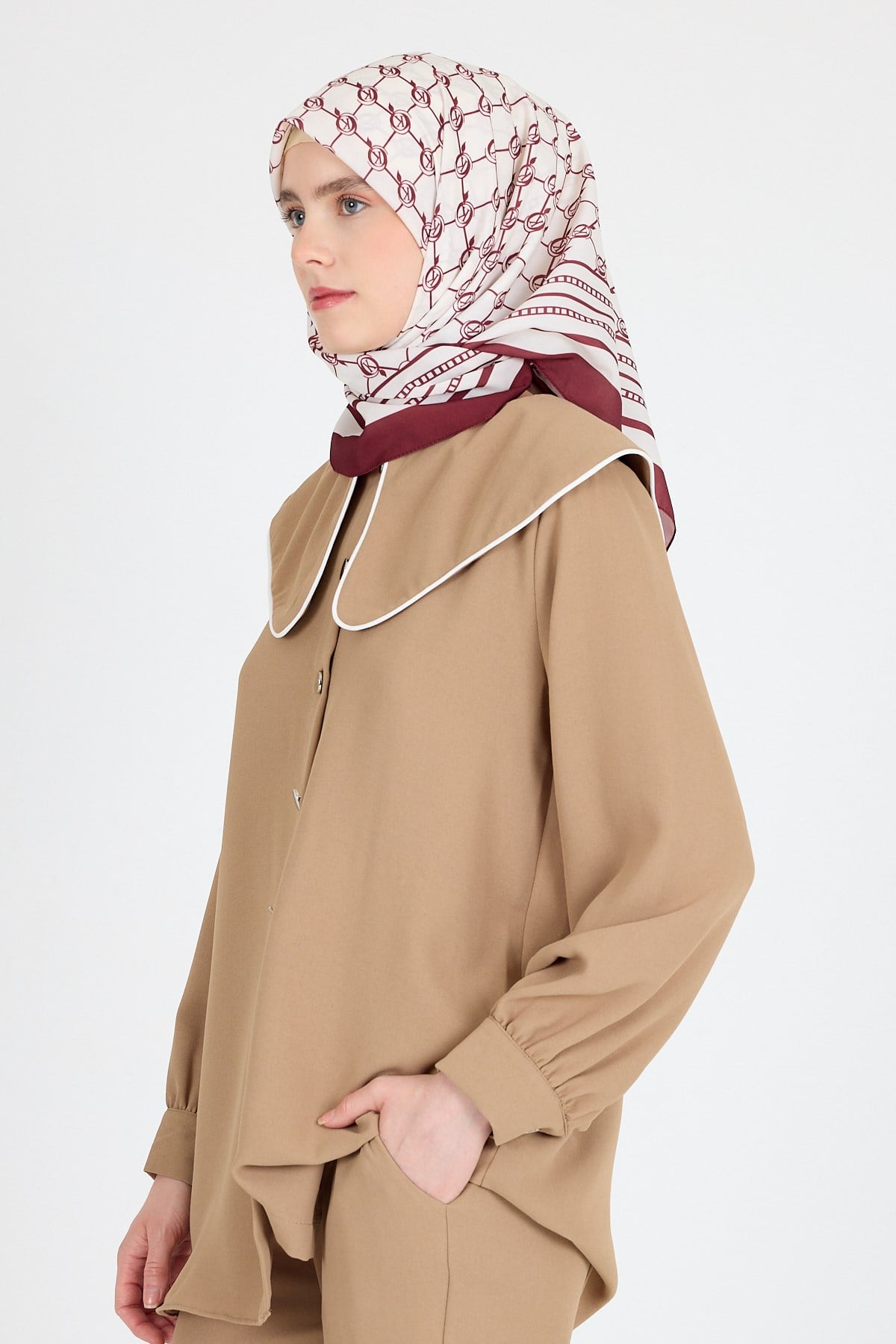 Bordo Monogram Desenli Eşarp 3015