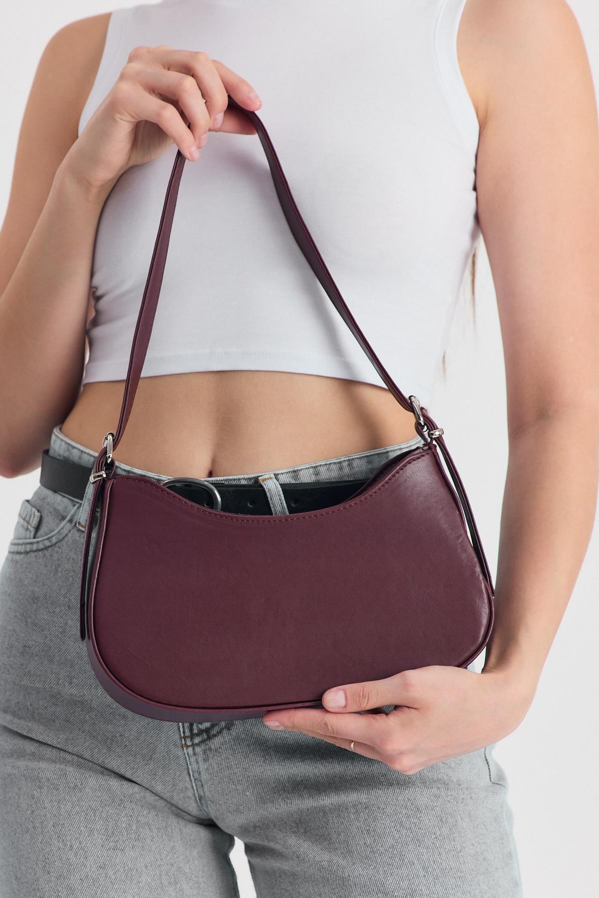 Bordo Oval Baget Çanta 3001