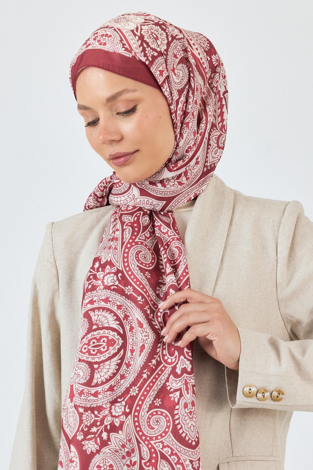 Bordo Retro Desenli Şal 4004