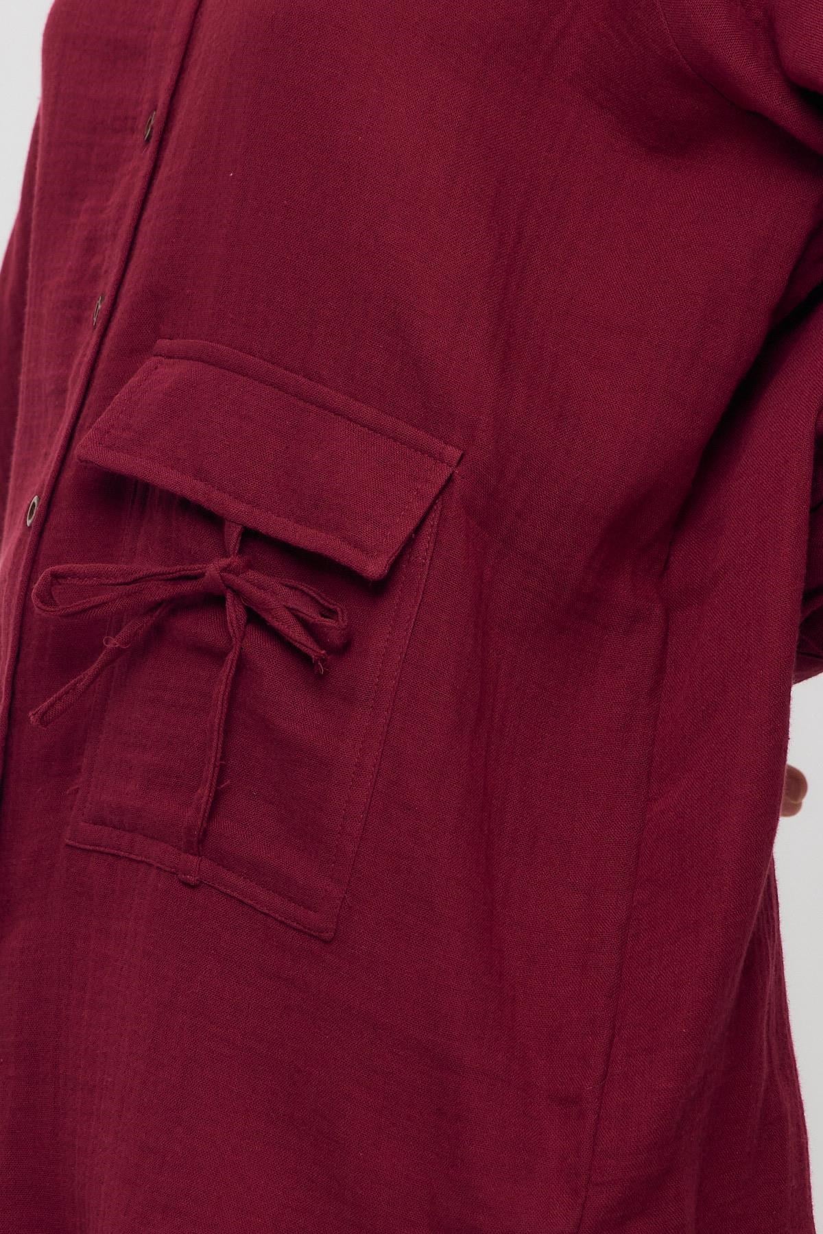 Bordo Tek Cep Düğmeli Gömlek 4516A