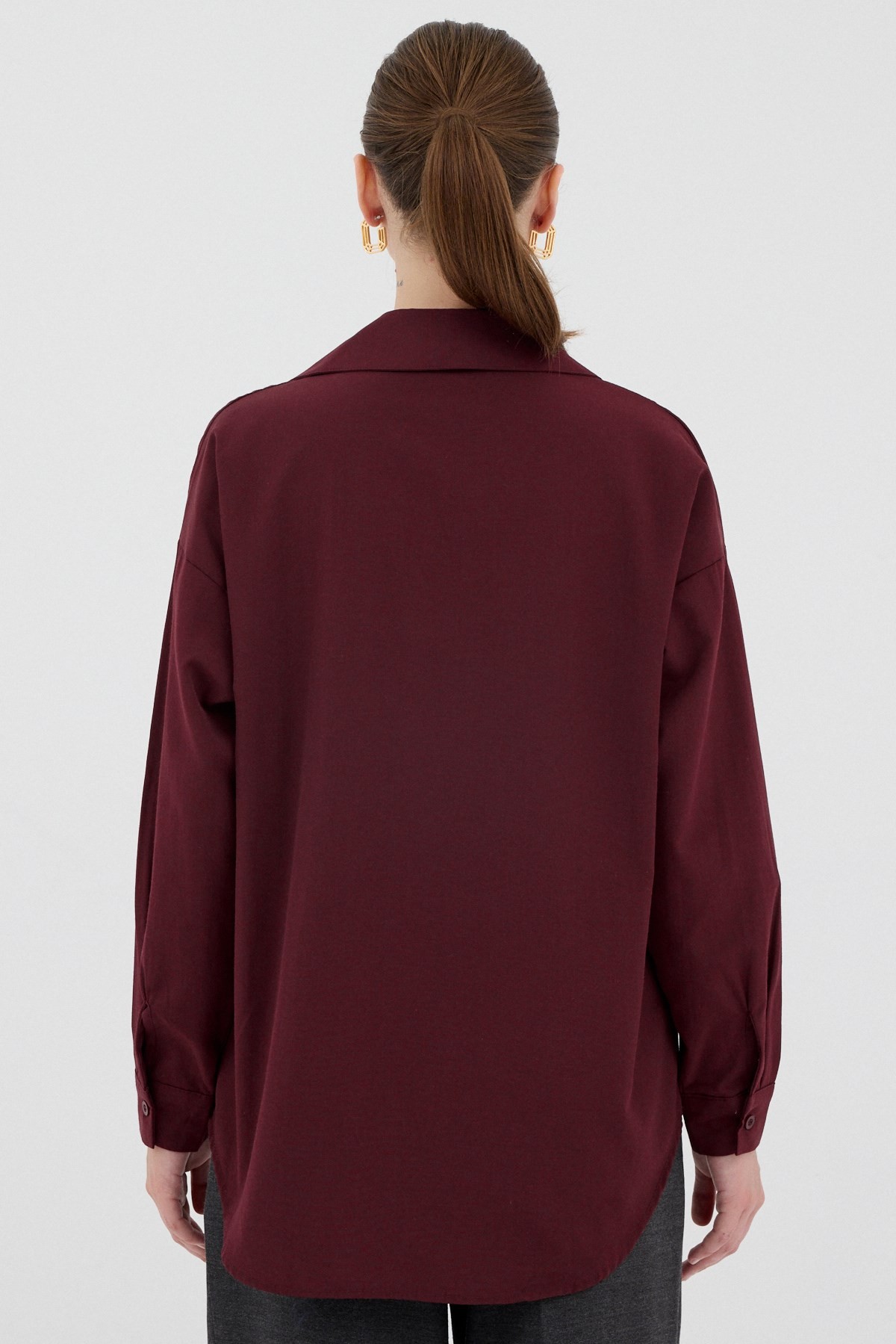 Bordo Tek Cepli Oversize Gömlek 8158A