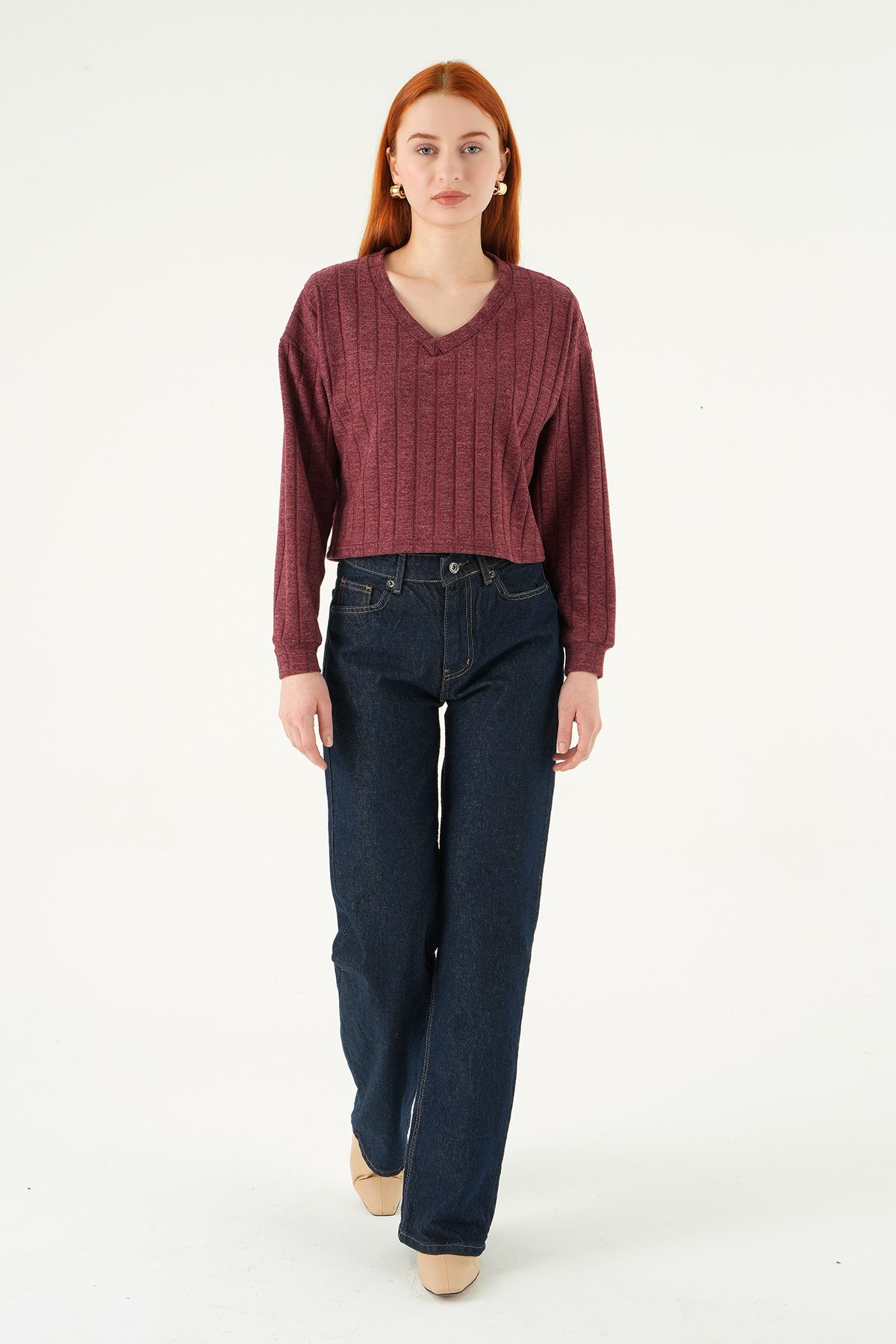 Bordo V Yaka Bluz 8259A