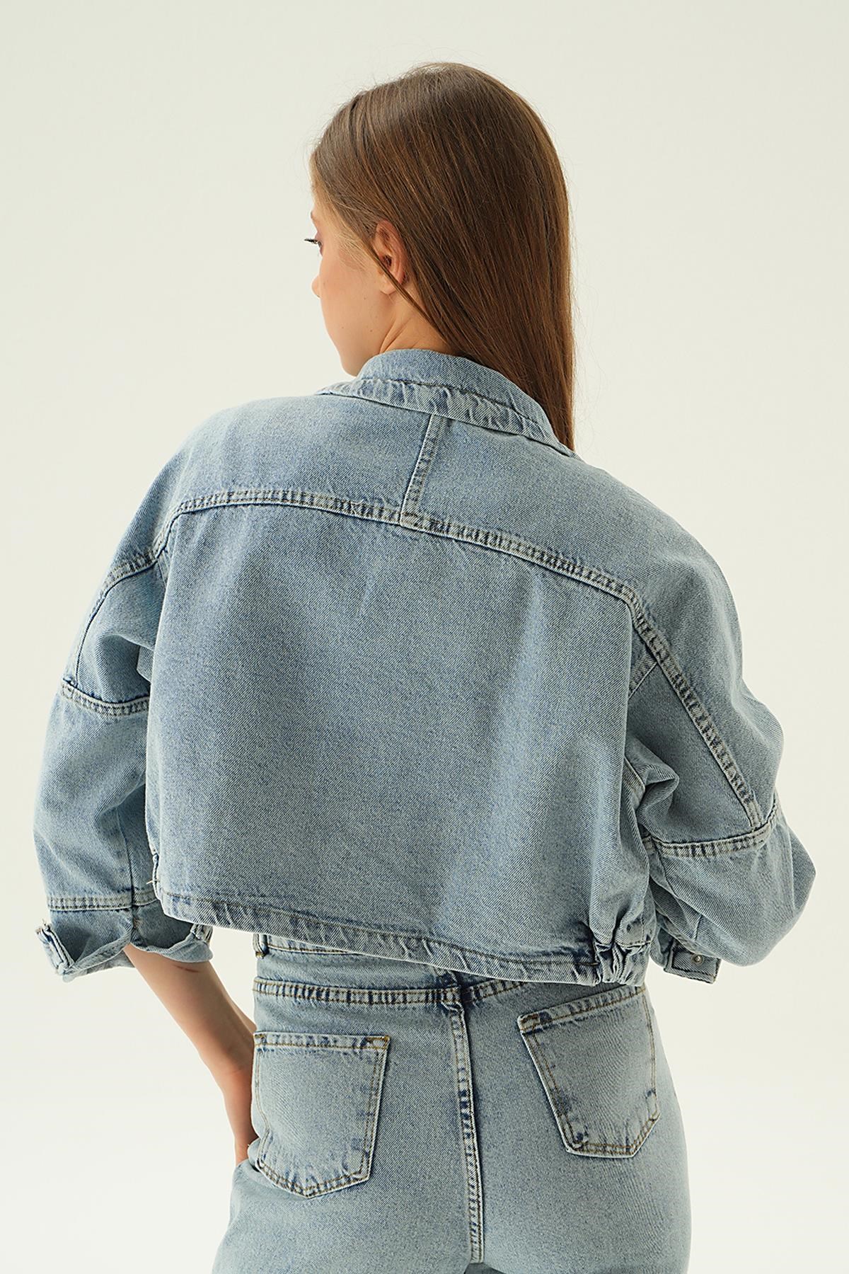 Buz Çıtçıtlı Oversize Kot Ceket 7099