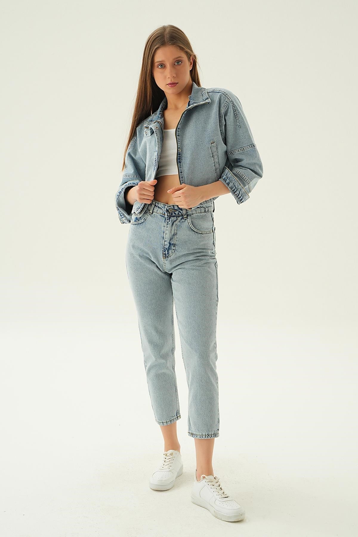 Buz Çıtçıtlı Oversize Kot Ceket 7099