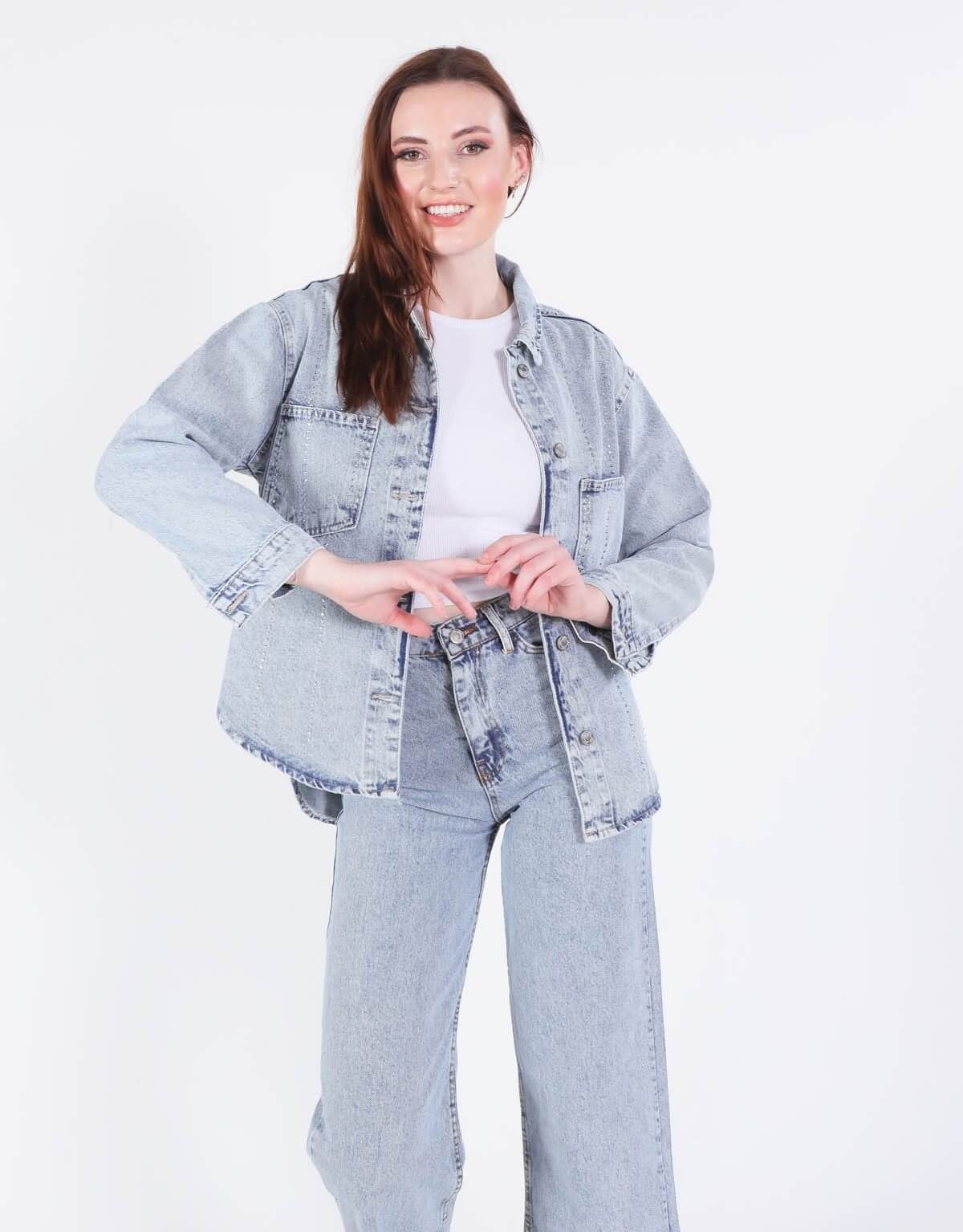 Buz Taşlı Oversize Gömlek 7089
