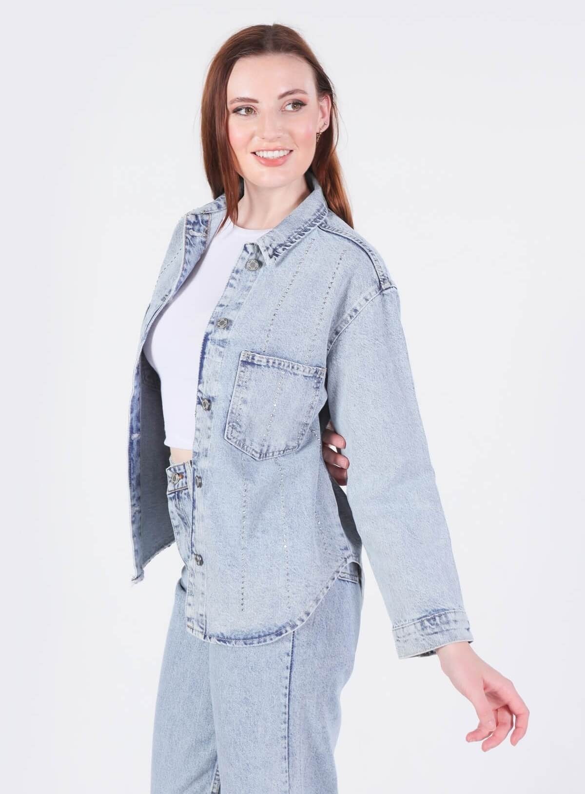 Buz Taşlı Oversize Gömlek 7089