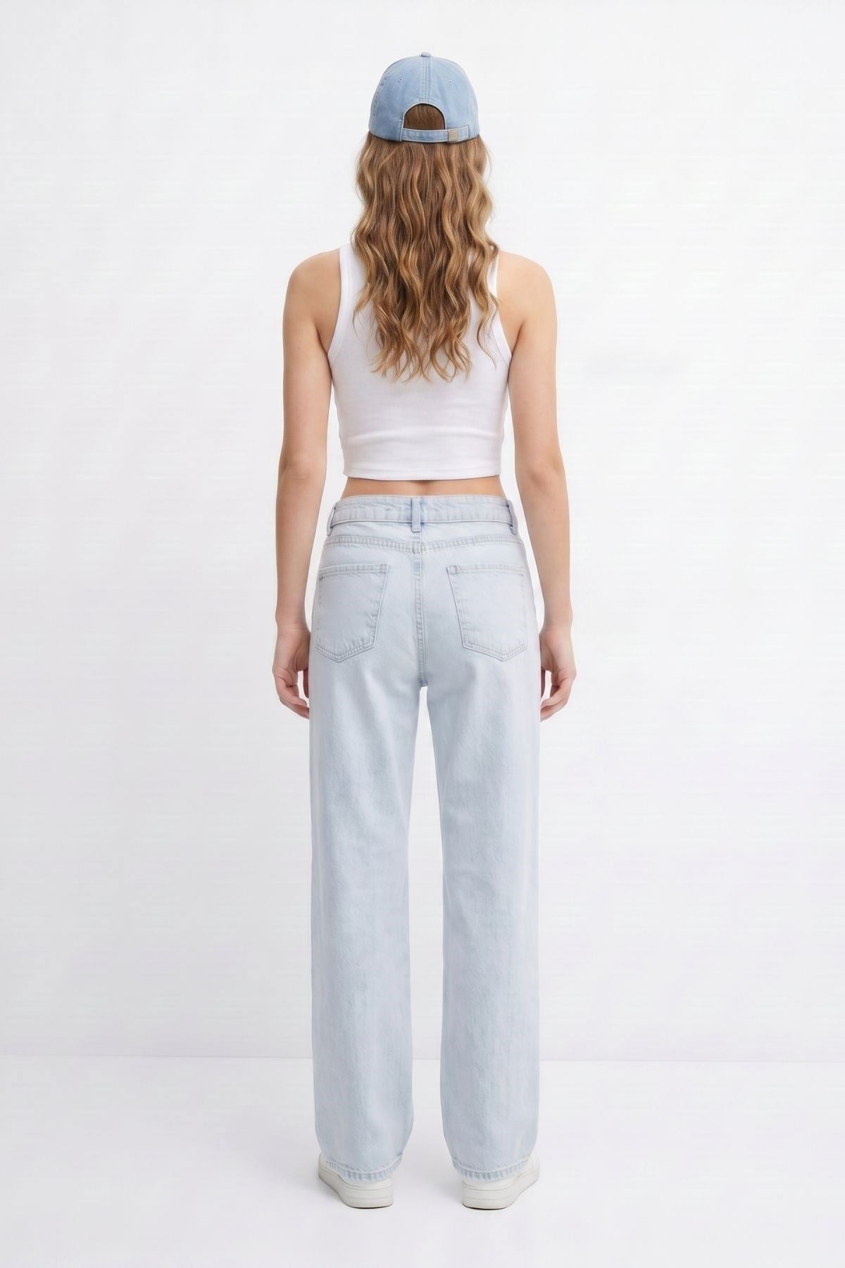 Buz Yüksek Bel Düz Paça Jean 5043