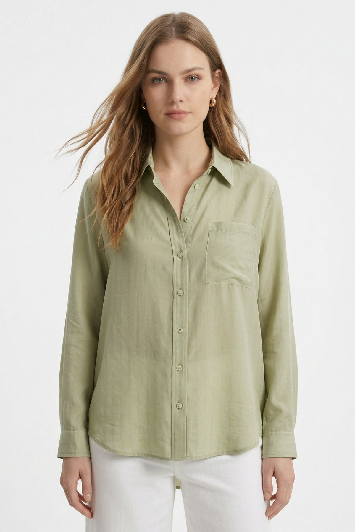 Çağla Cepli Çizgili Oversize Gömlek 5449