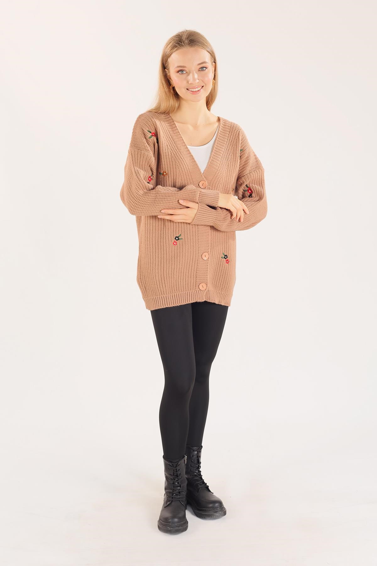 Camel Çiçek Nakışlı Hırka 383
