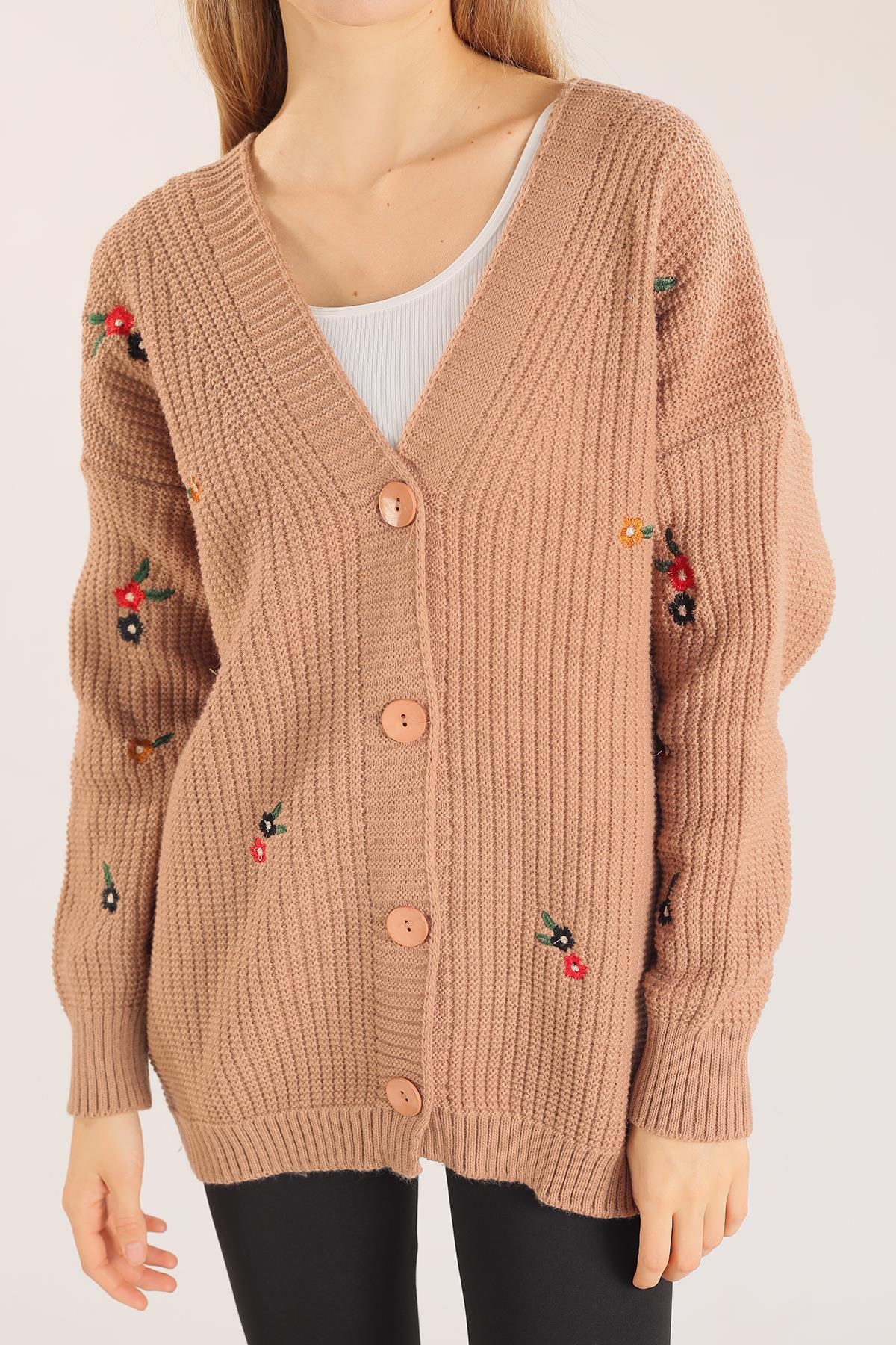 Camel Çiçek Nakışlı Hırka 383