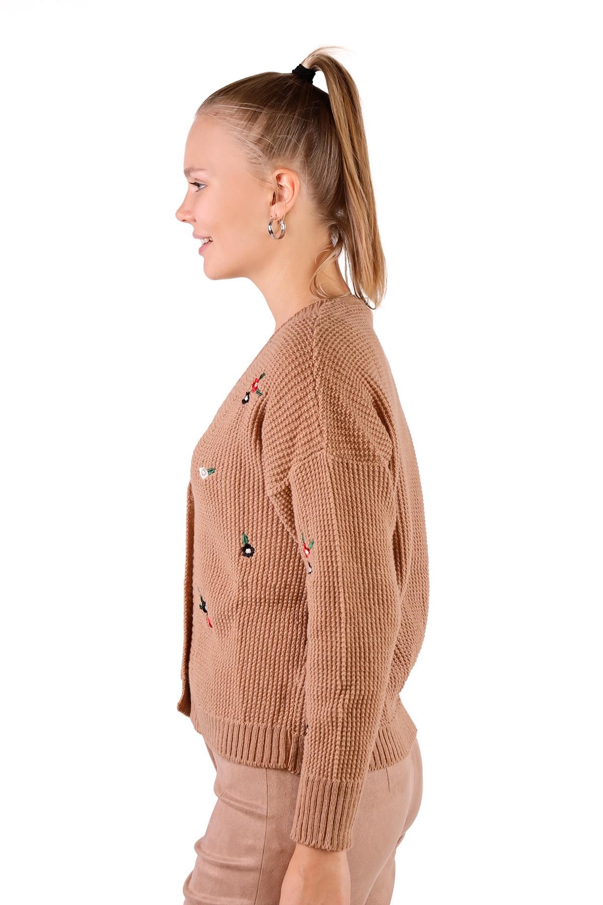 Camel Çiçekli Kısa Hırka 384