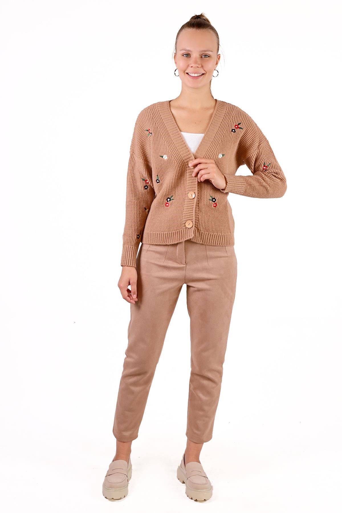 Camel Çiçekli Kısa Hırka 384