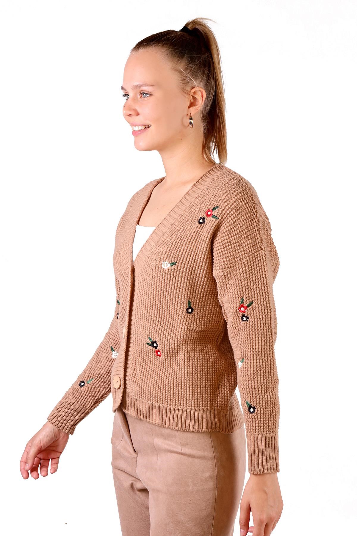 Camel Çiçekli Kısa Hırka 384