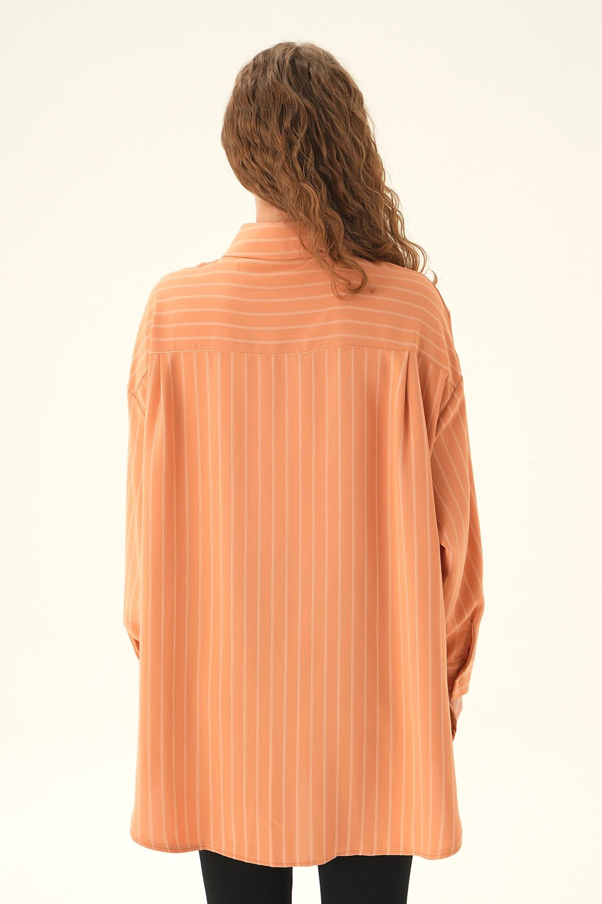 Camel Çizgili Oversize Gömlek 4013A