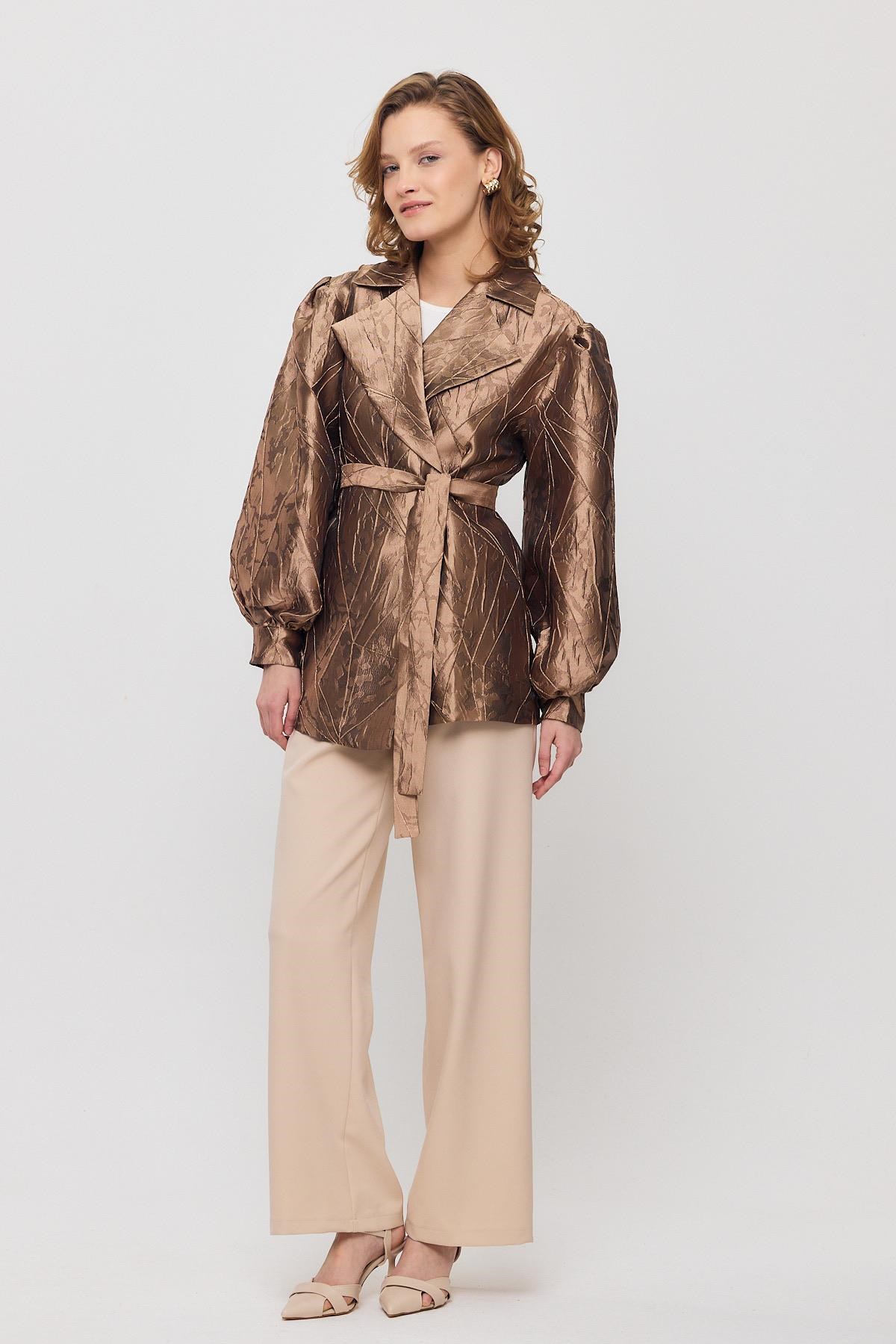 Camel Desenli Balon Kol Ceket 2848