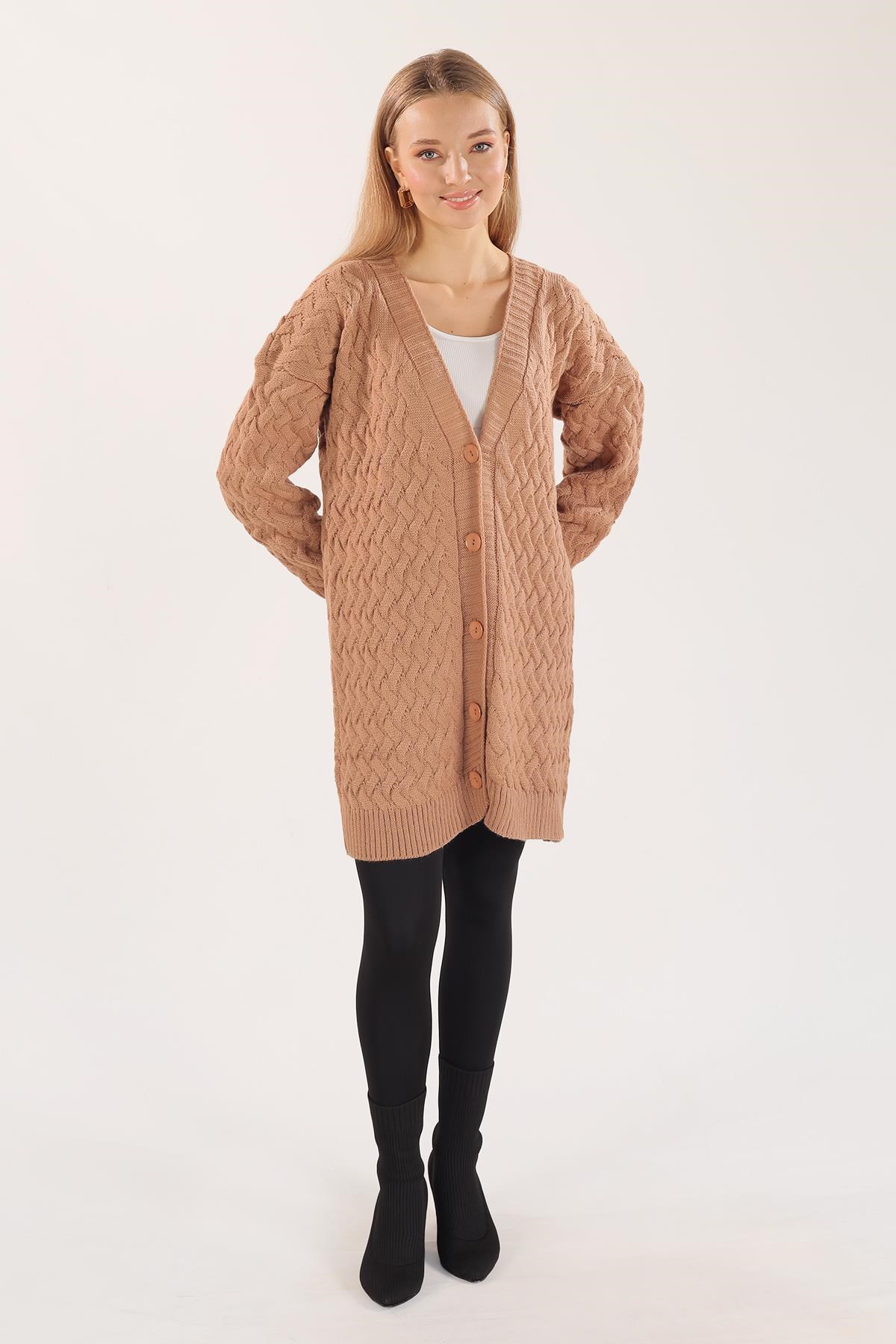 Camel Düğmeli Triko Hırka 369