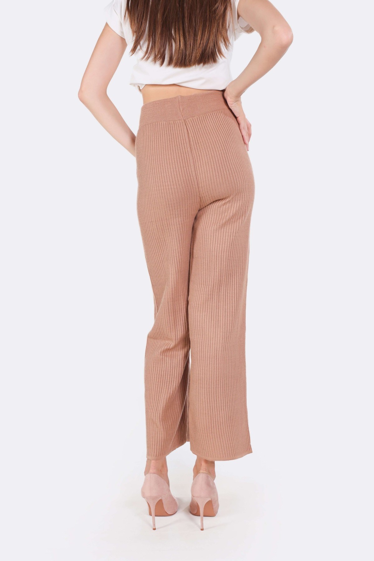 Camel Geniş Paça Triko Pantolon 3028