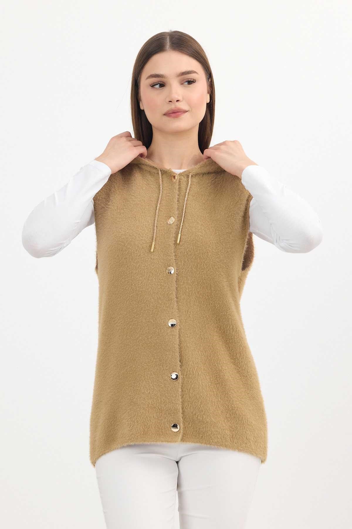 Camel Kapüşonlu Yumoş Yelek 6681