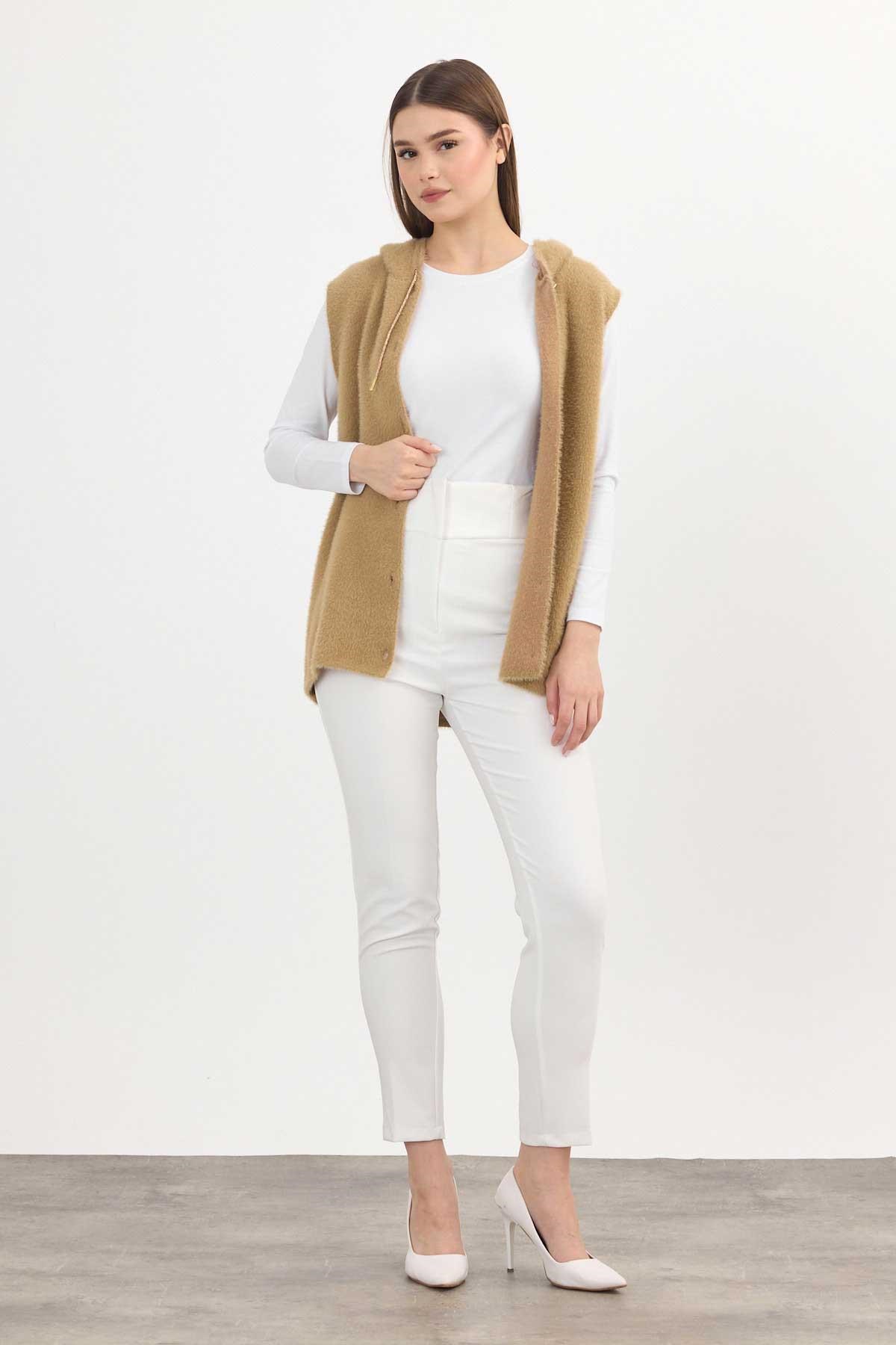 Camel Kapüşonlu Yumoş Yelek 6681