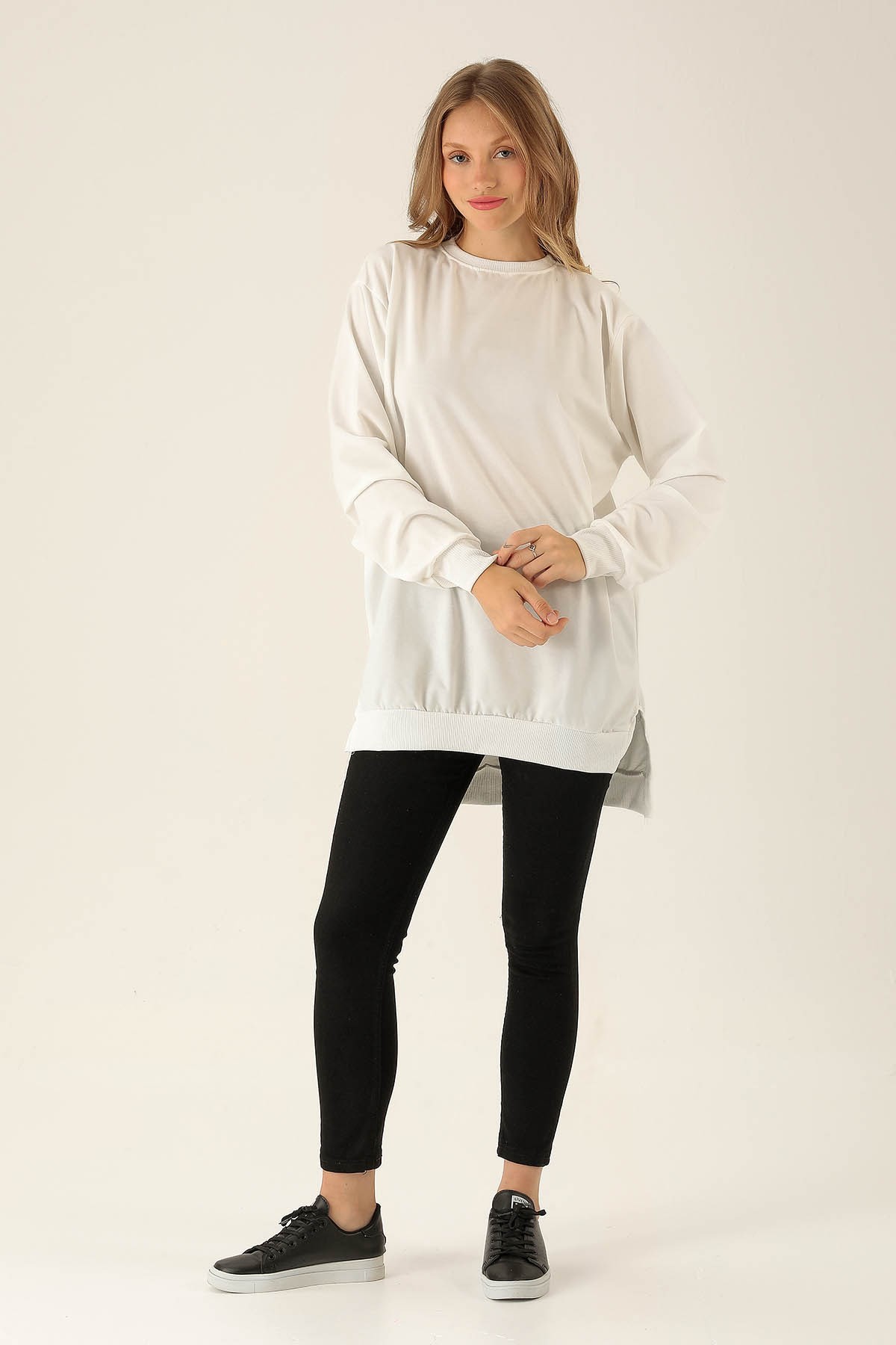 Düz Basic Bayan Sweat - 0013 Ekru