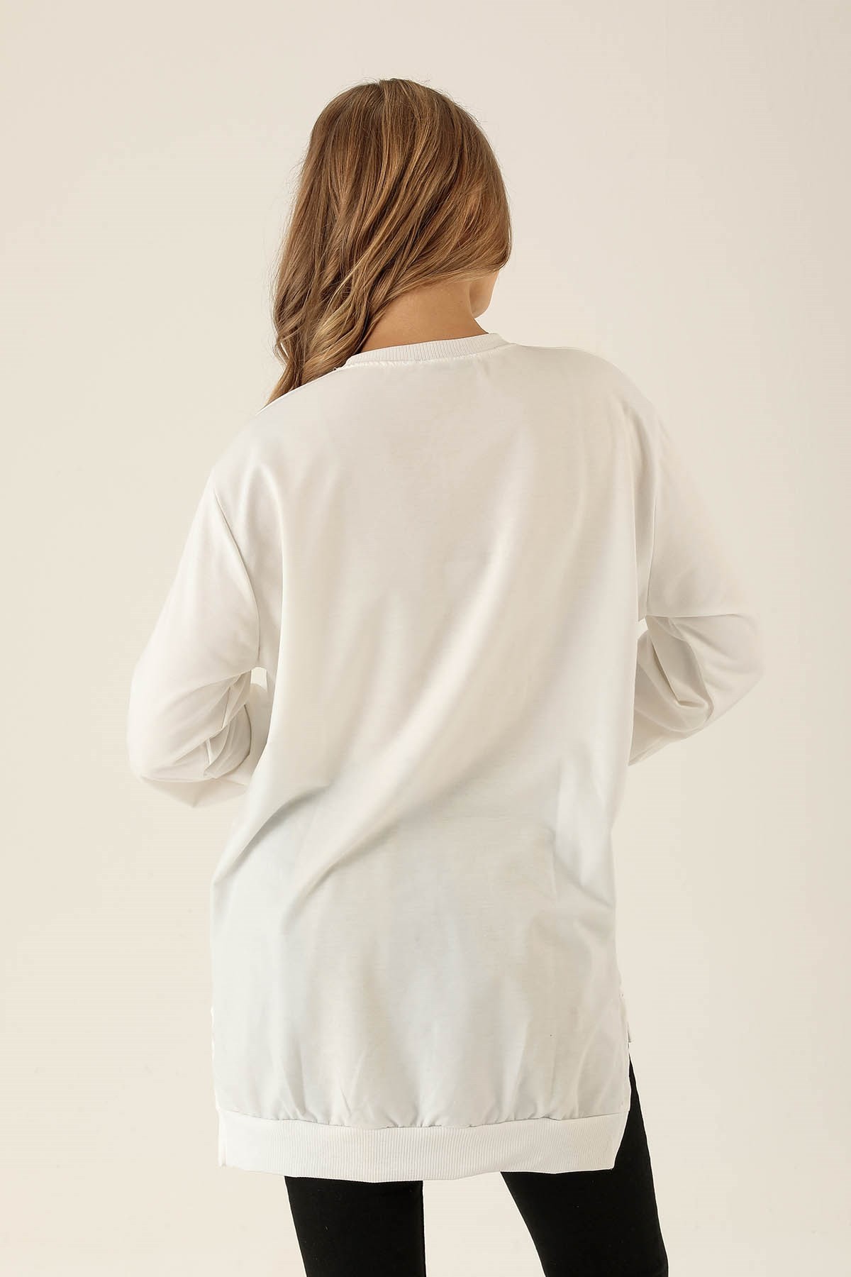 Düz Basic Bayan Sweat - 0013 Ekru