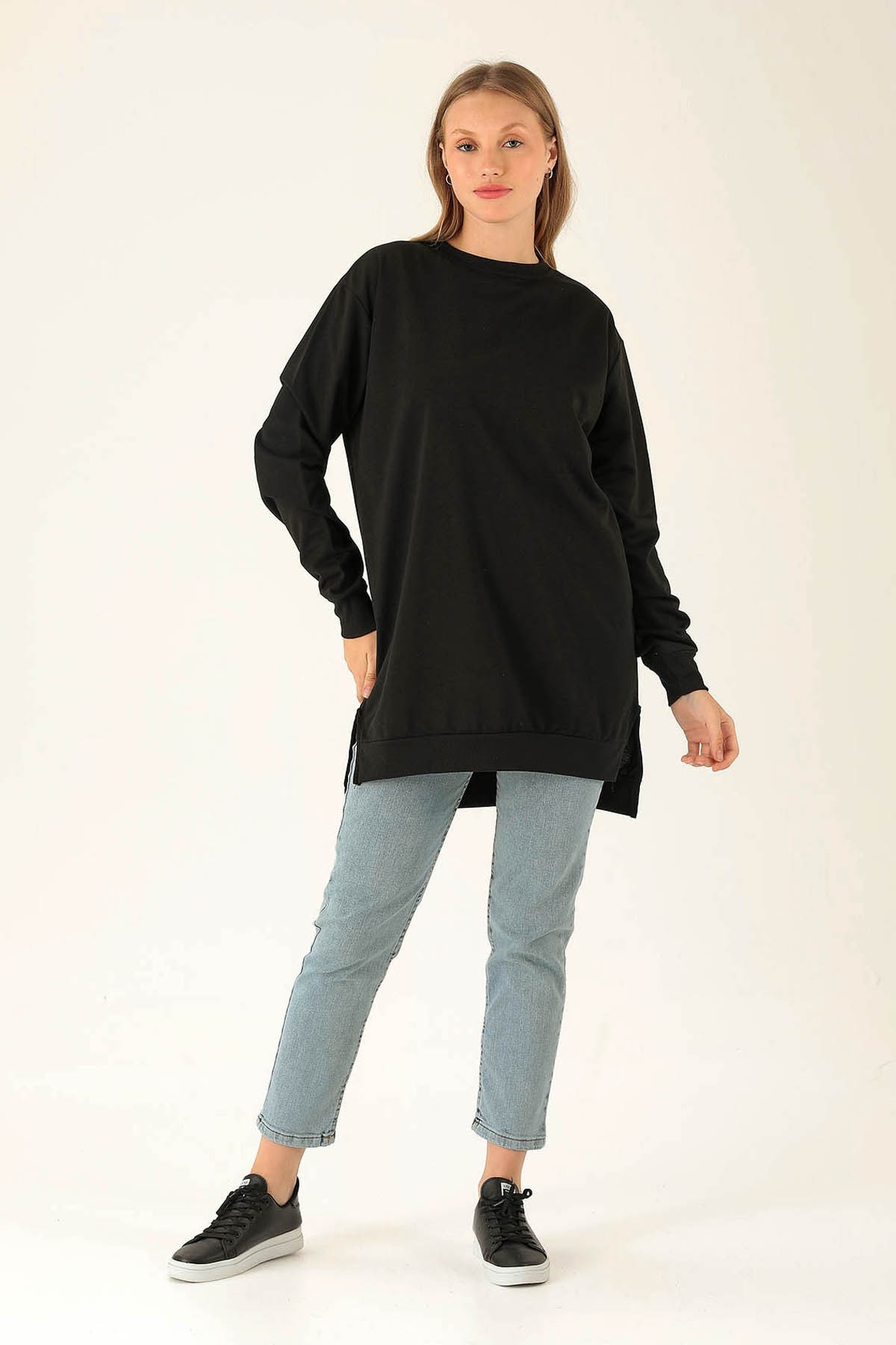 Düz Basic Bayan Sweat - 0013 Siyah