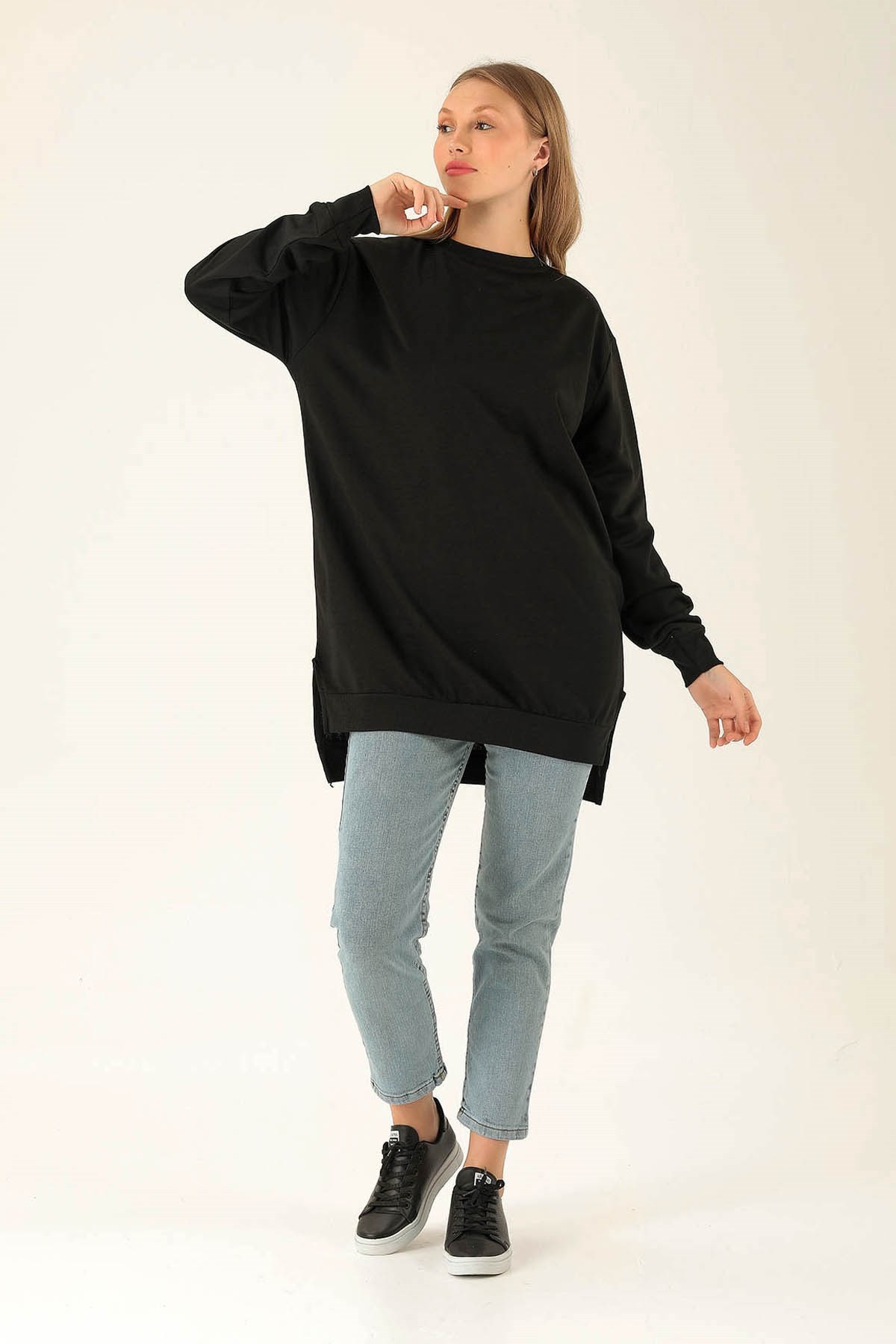 Düz Basic Bayan Sweat - 0013 Siyah