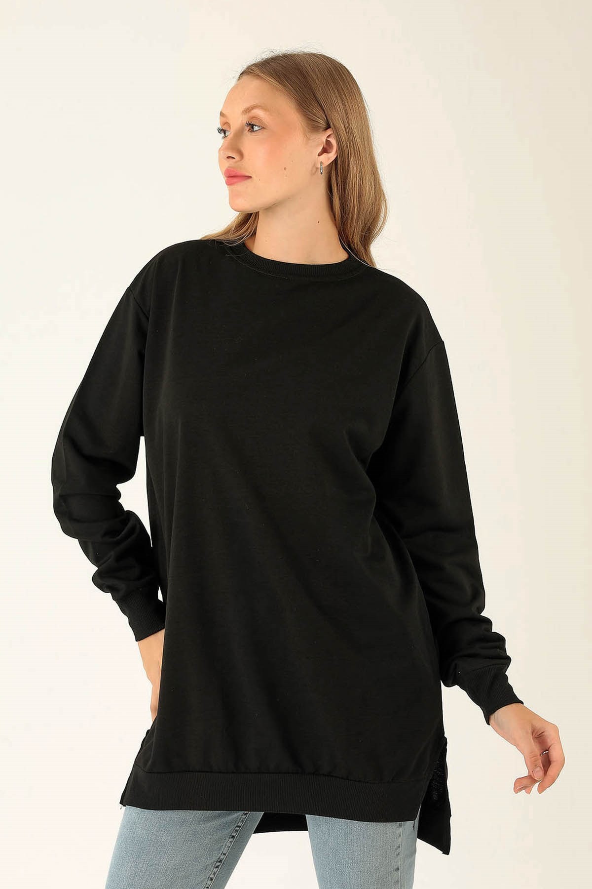 Düz Basic Bayan Sweat - 0013 Siyah