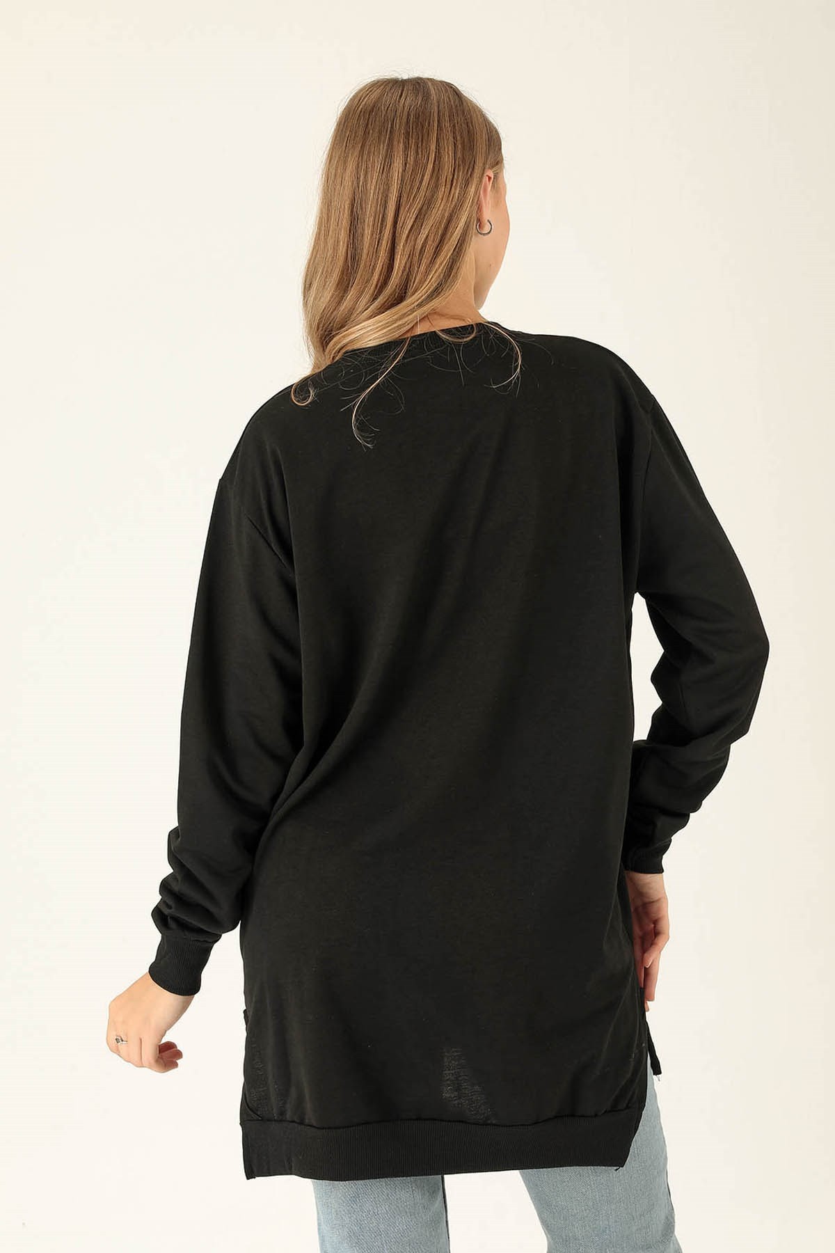 Düz Basic Bayan Sweat - 0013 Siyah