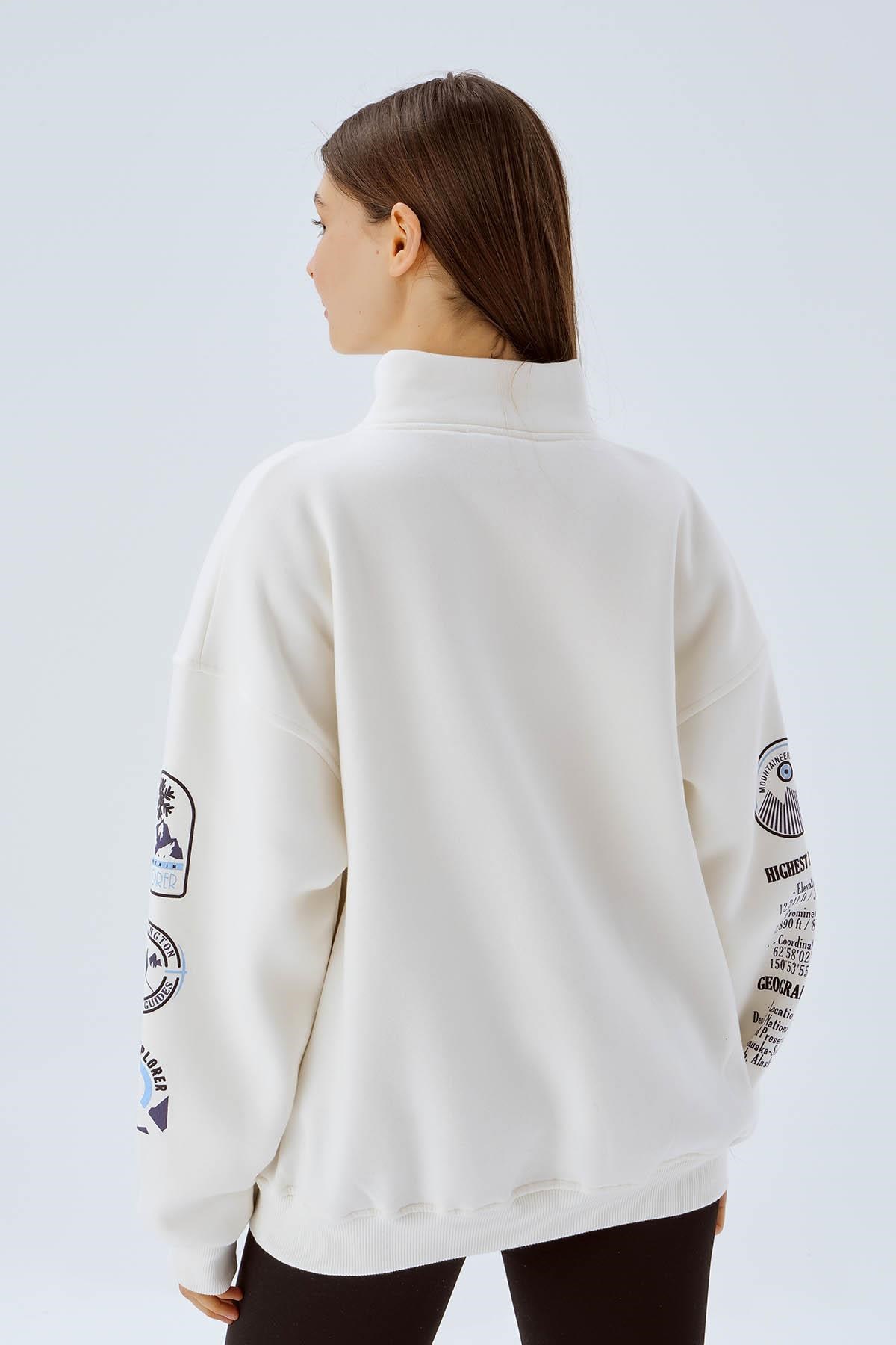 Ekru Alaska Baskı Sweat 3610