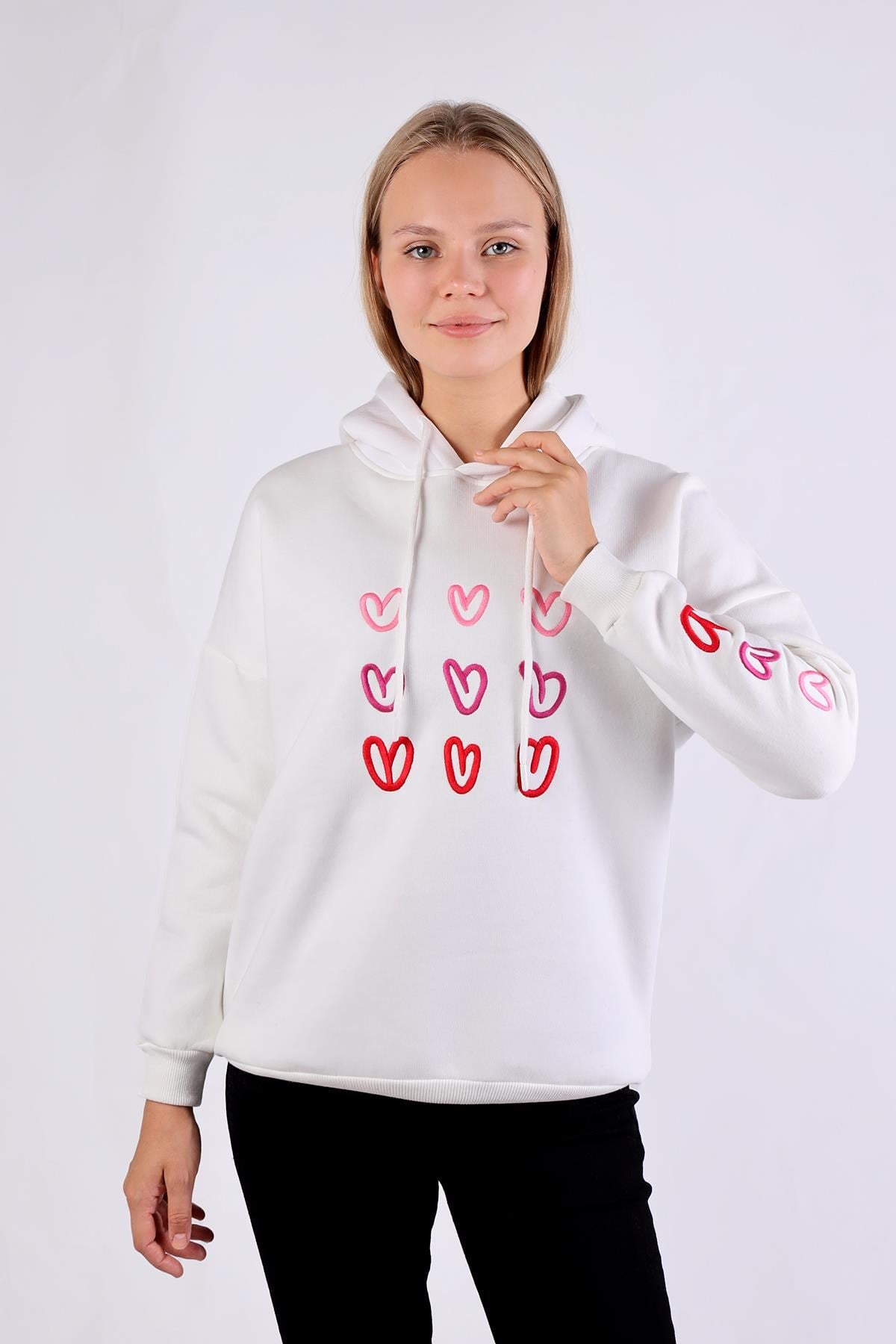 Ekru Kalp Nakışlı Sweat 9154M