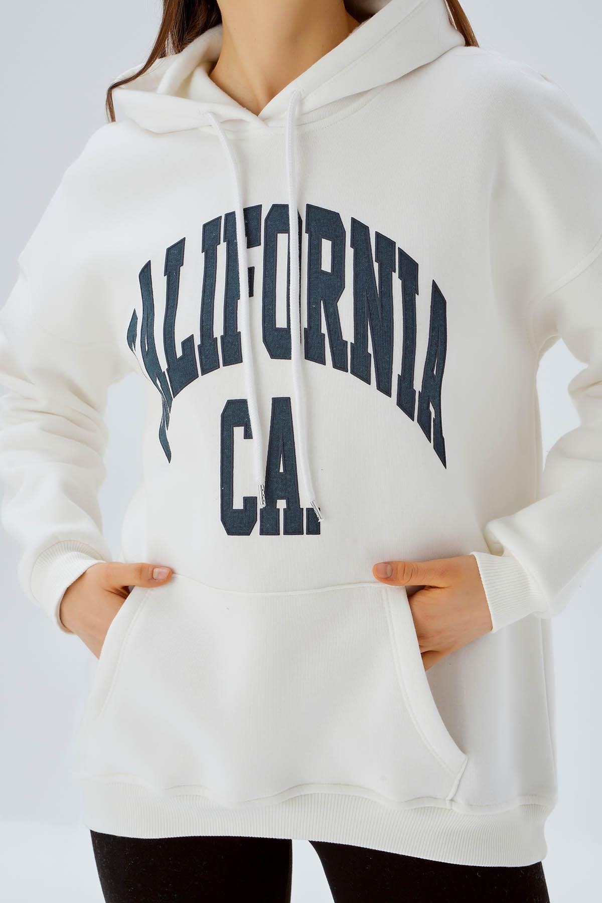 Ekru Kapüşonlu Oversize Sweat 3720