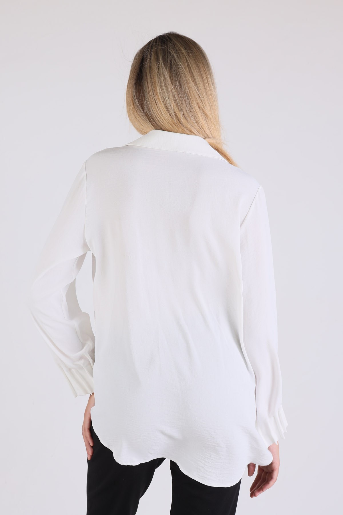 Ekru Kol Drape Detay Gömlek 6454A