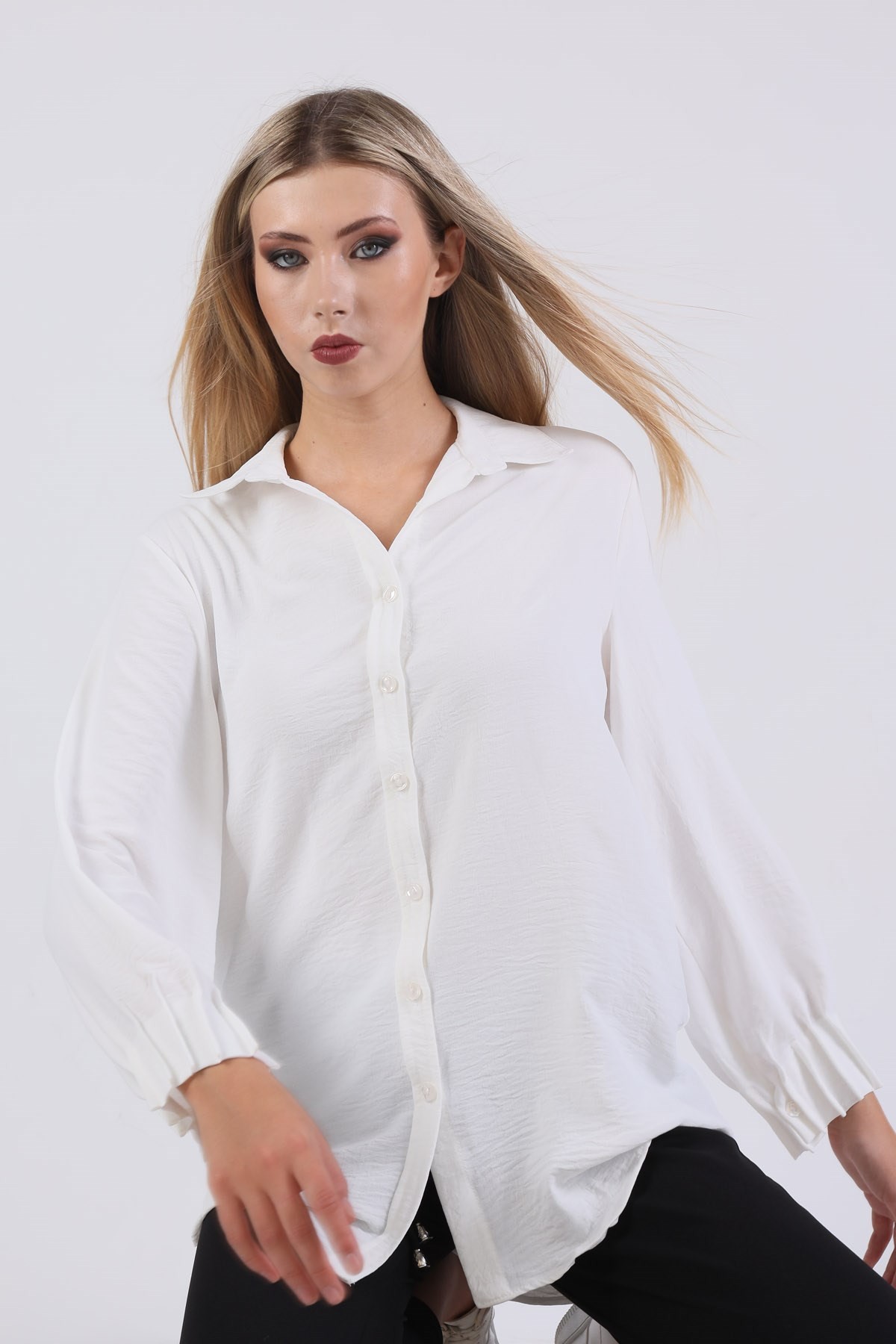 Ekru Kol Drape Detay Gömlek 6454A