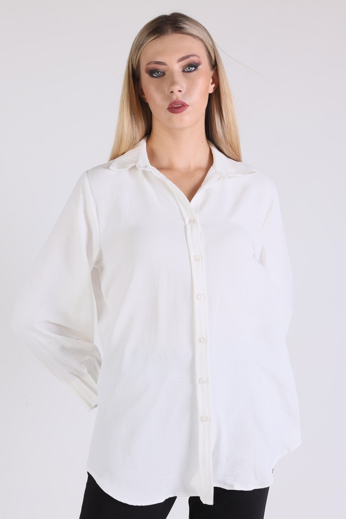 Ekru Kol Drape Detay Gömlek 6454A