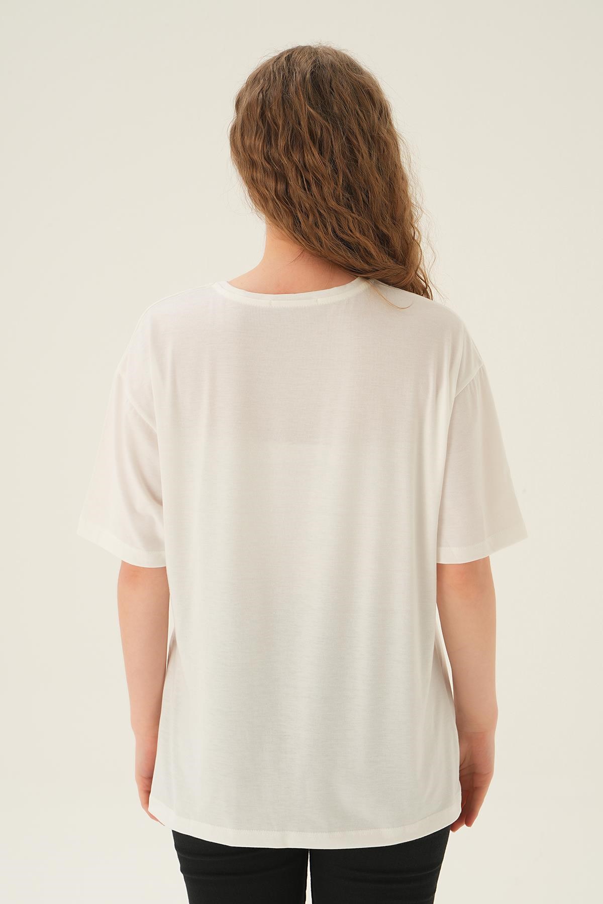 Ekru Loewe Baskı Tişört 21552